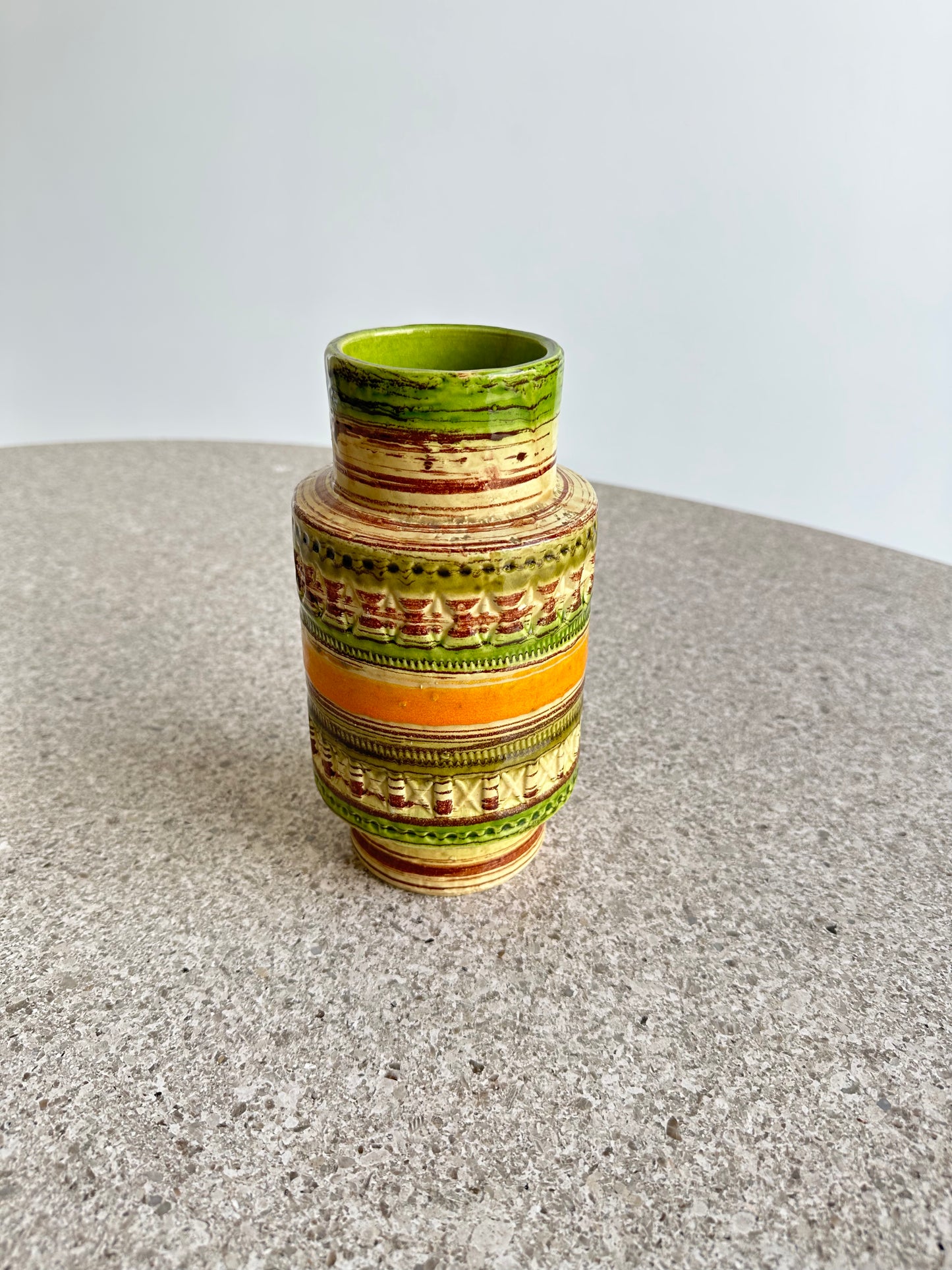 In Bitossi Style Green,  Yellow and orange Ceramic Vase, 1960