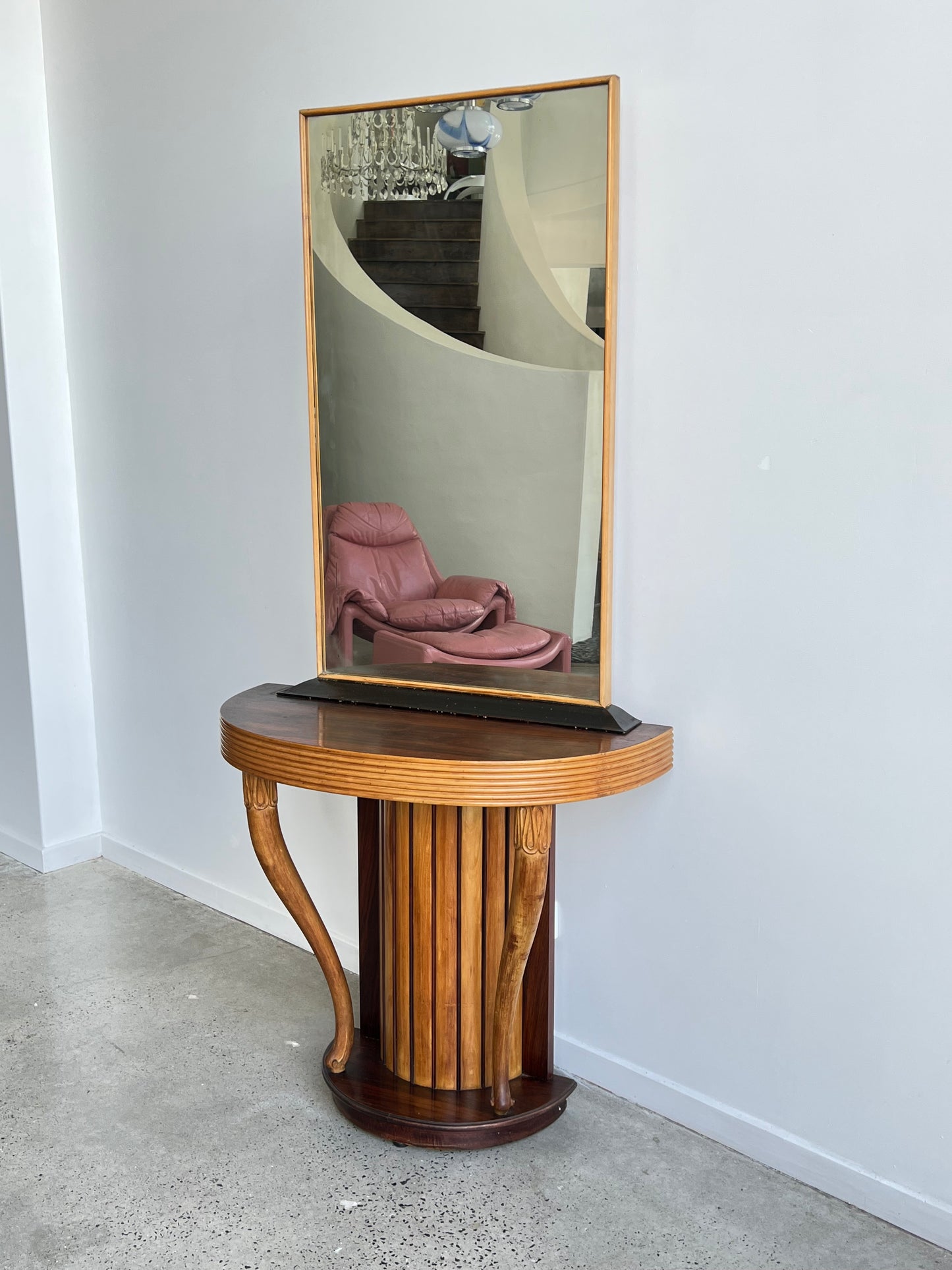 Osvaldo Borsani Hand Curved Rosewood Console with Mirror, 1950