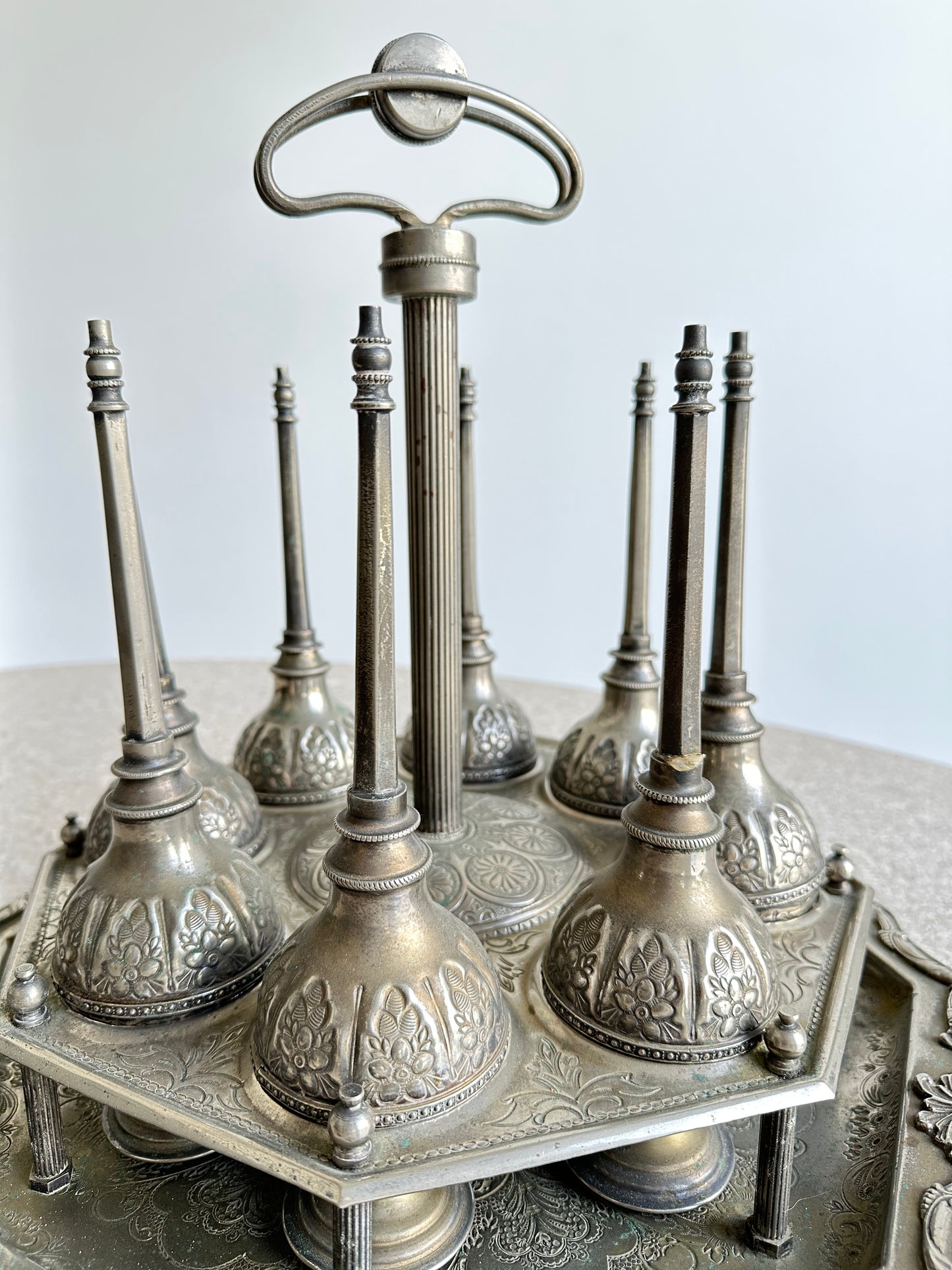 Maroccan Silver Plated Perfume Bottles Set of Eight, 1960s