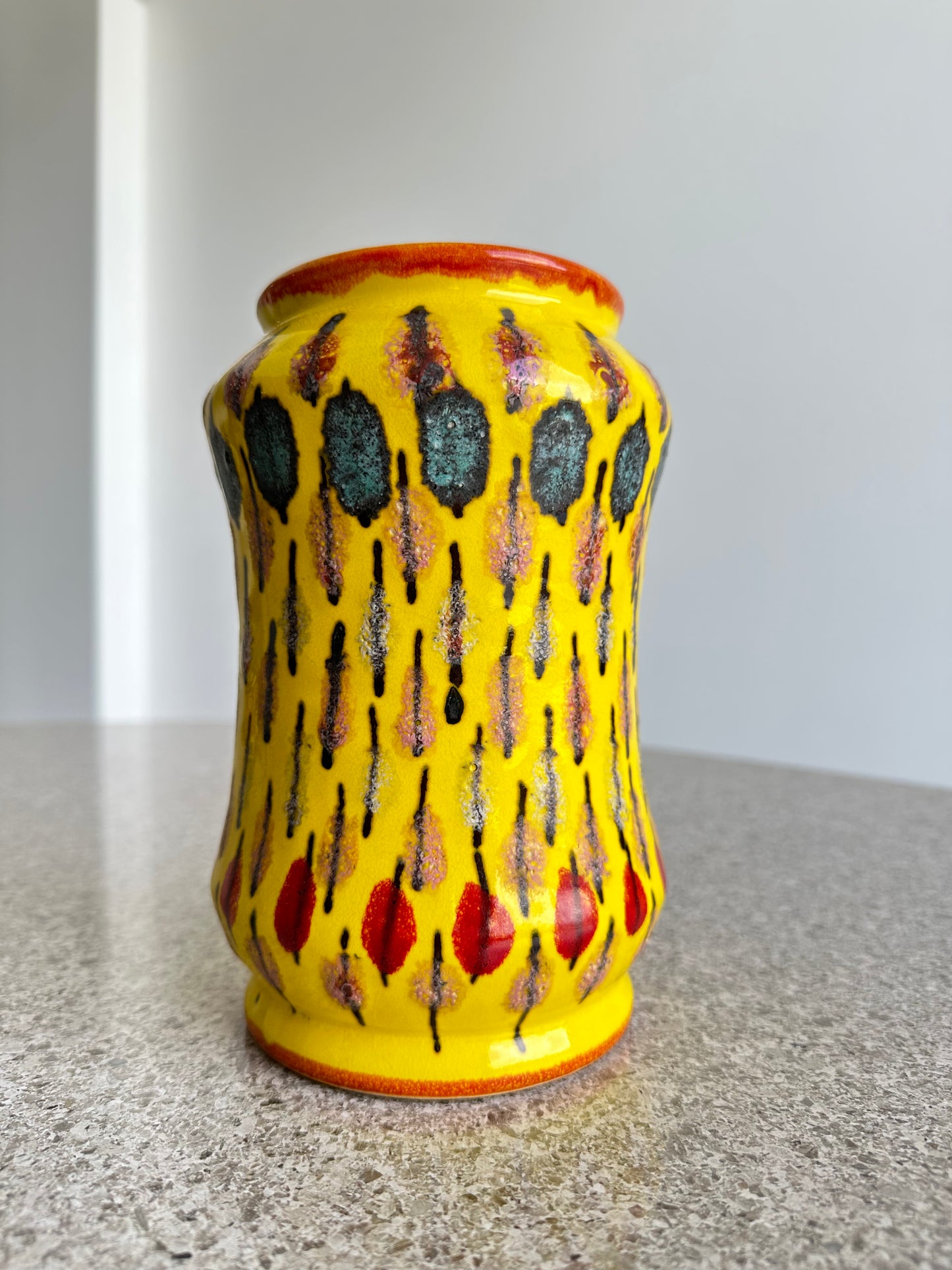 Flavia Montelupo Hand Painted YellowCeramic Vase, 1960s