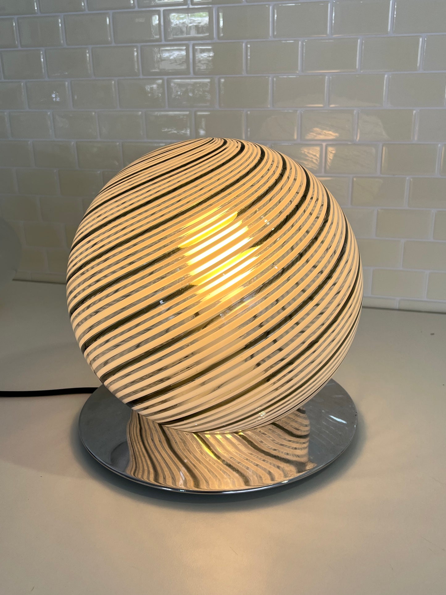 Spheric Murano Table Lamp by Tronconi with Chrome Base, 1970s