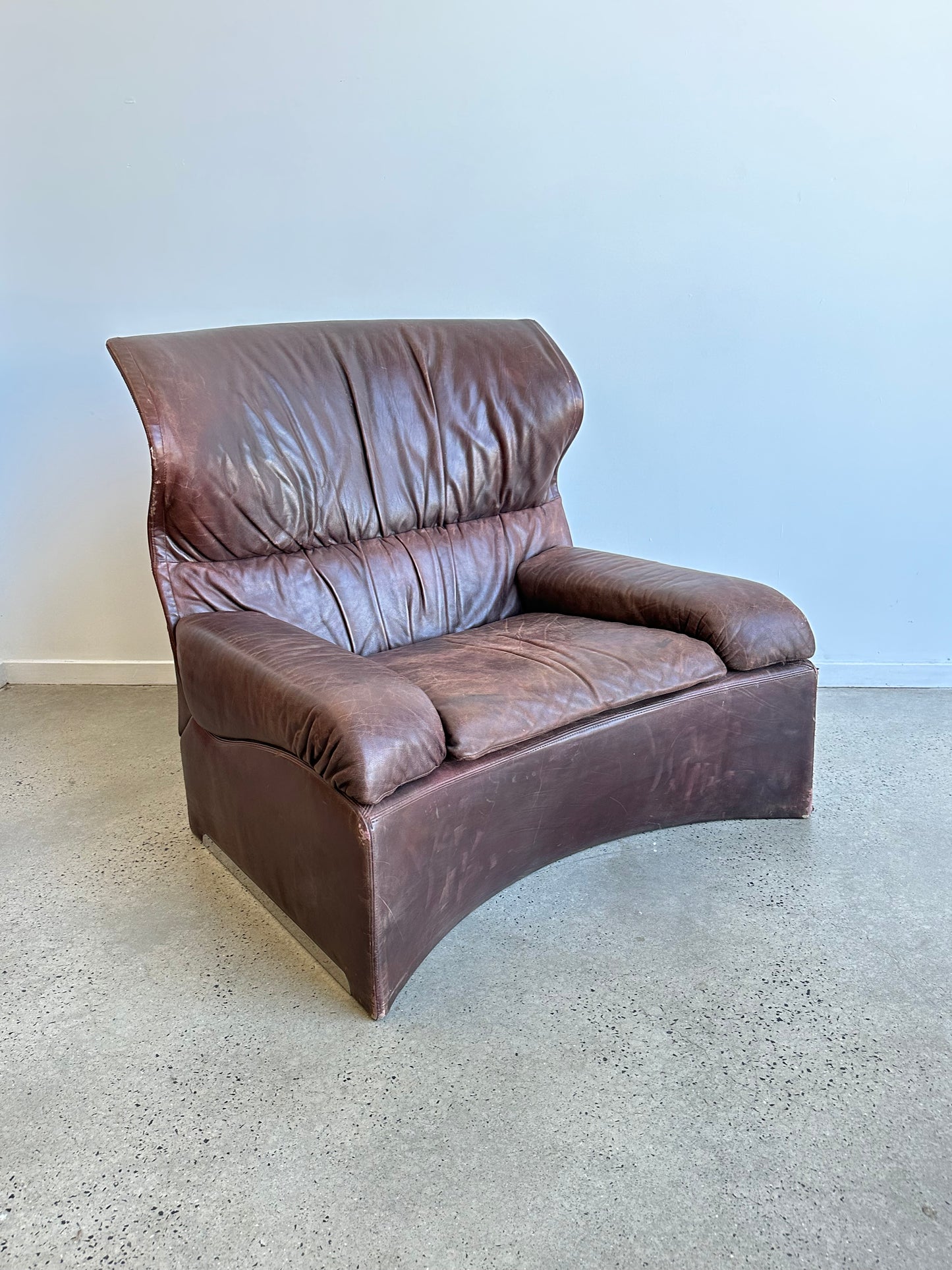 "La Vela"by Vittorio Introini for Saporiti Italia Brown Leather with Ottoman Lounge Chair, 1960