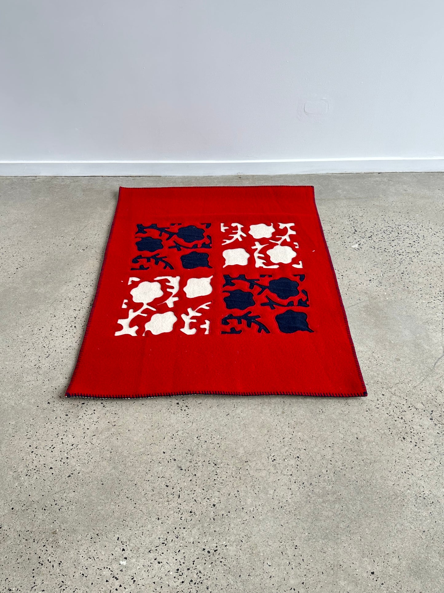 Paolo Lenti Flowers Design Red Wool Rug, 1990s