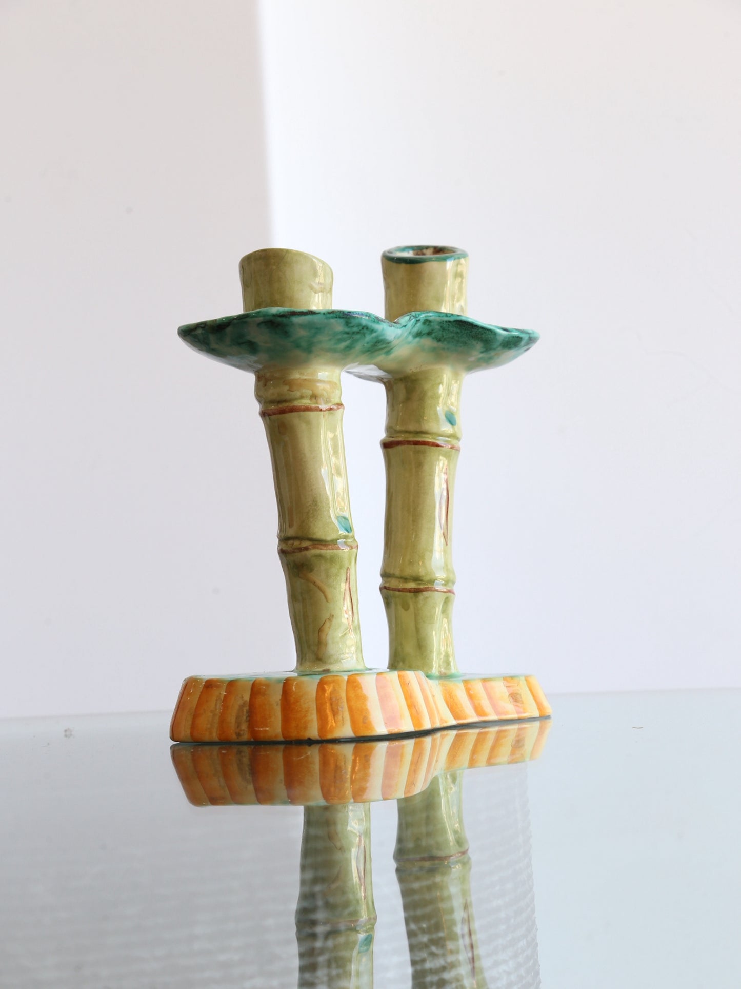 Pucci Umbertide Italian Bamboo Candlesticks Ceramic Holder, 1970s