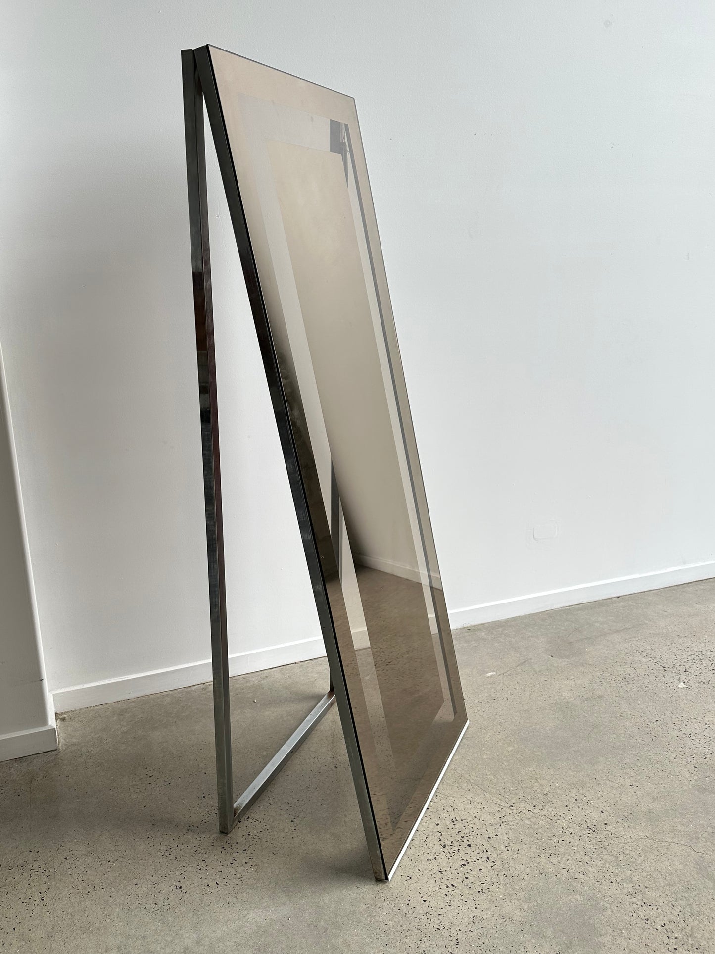 Mid Century Modern Rectangular Freestanding Chromed Mirror, 1970s