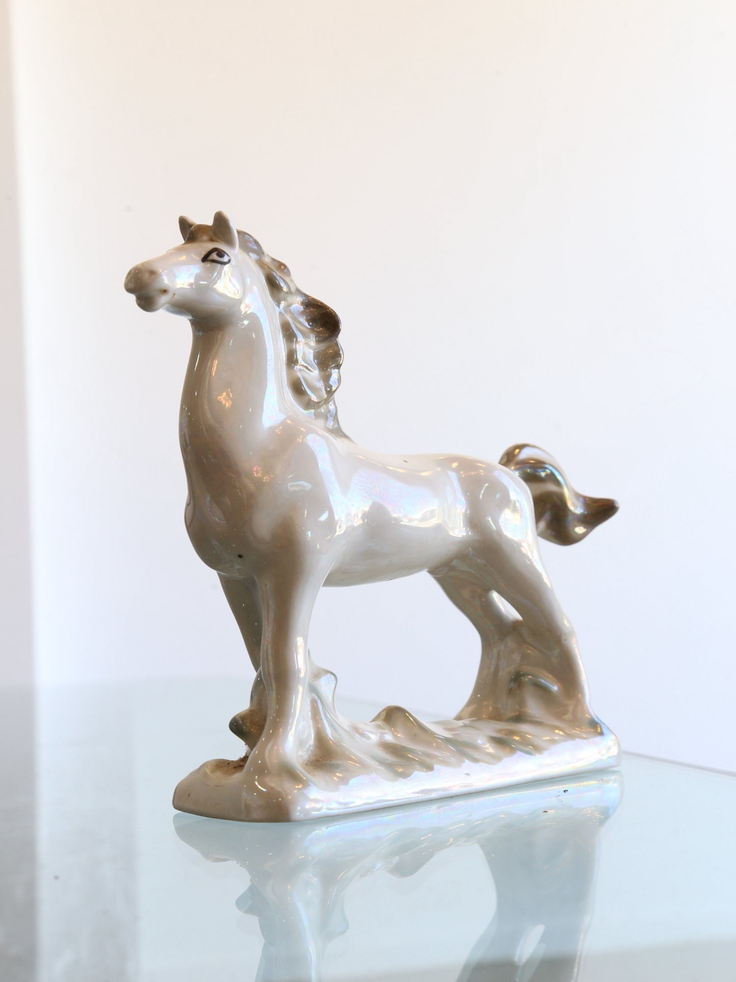 Italian White Perl Ceramic Horse, 1970s