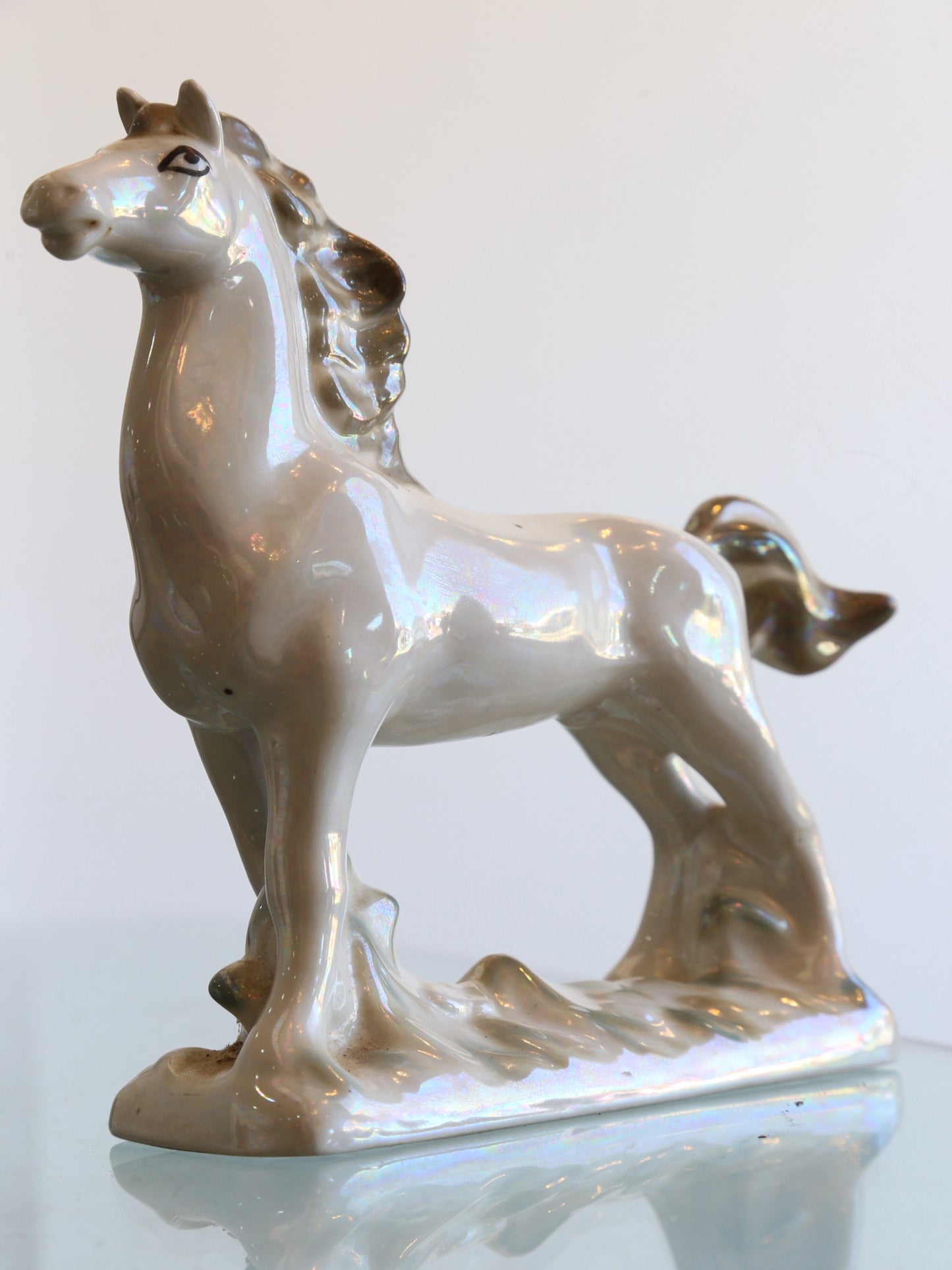 Italian White Perl Ceramic Horse, 1970s
