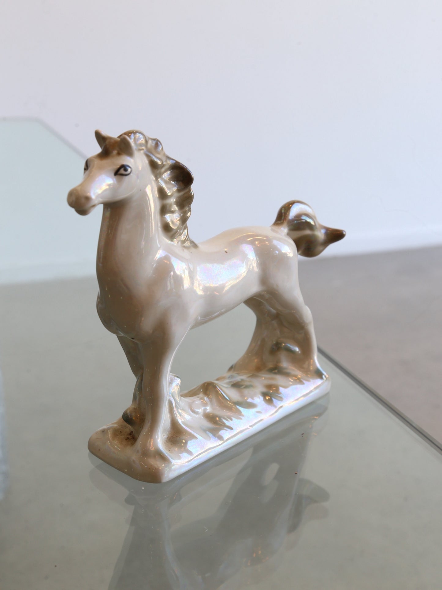 Italian White Perl Ceramic Horse, 1970s