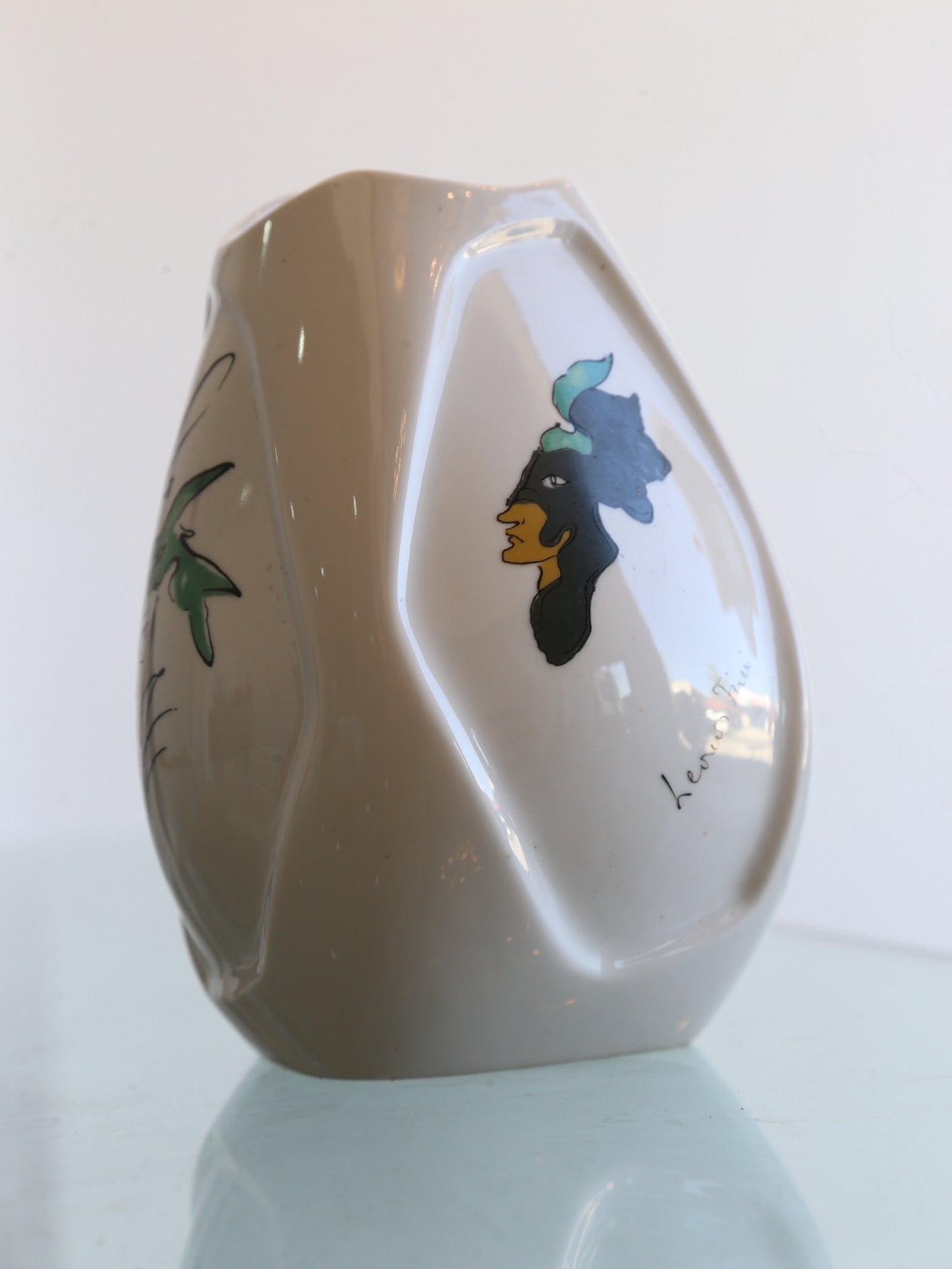 Verbano Italian White Vase with Three Different Faces in Each Side, 1960s