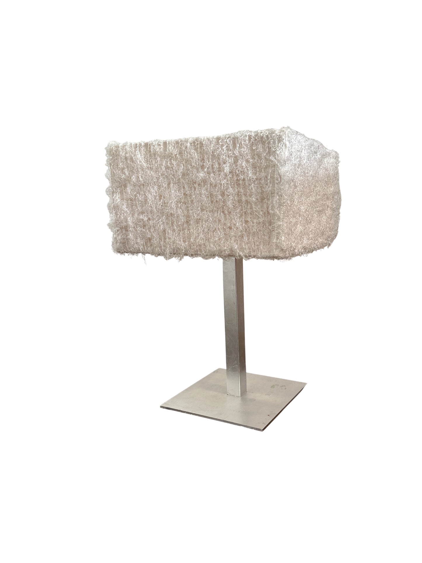 Italian Square Steel Base Table Lamp and Synthetic Shade, 1980s