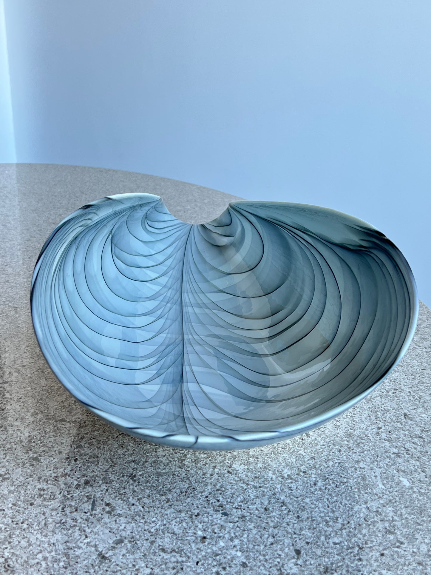 Arte Artistico Murano White and Black Large Ceramic Shell Bowl, 1960