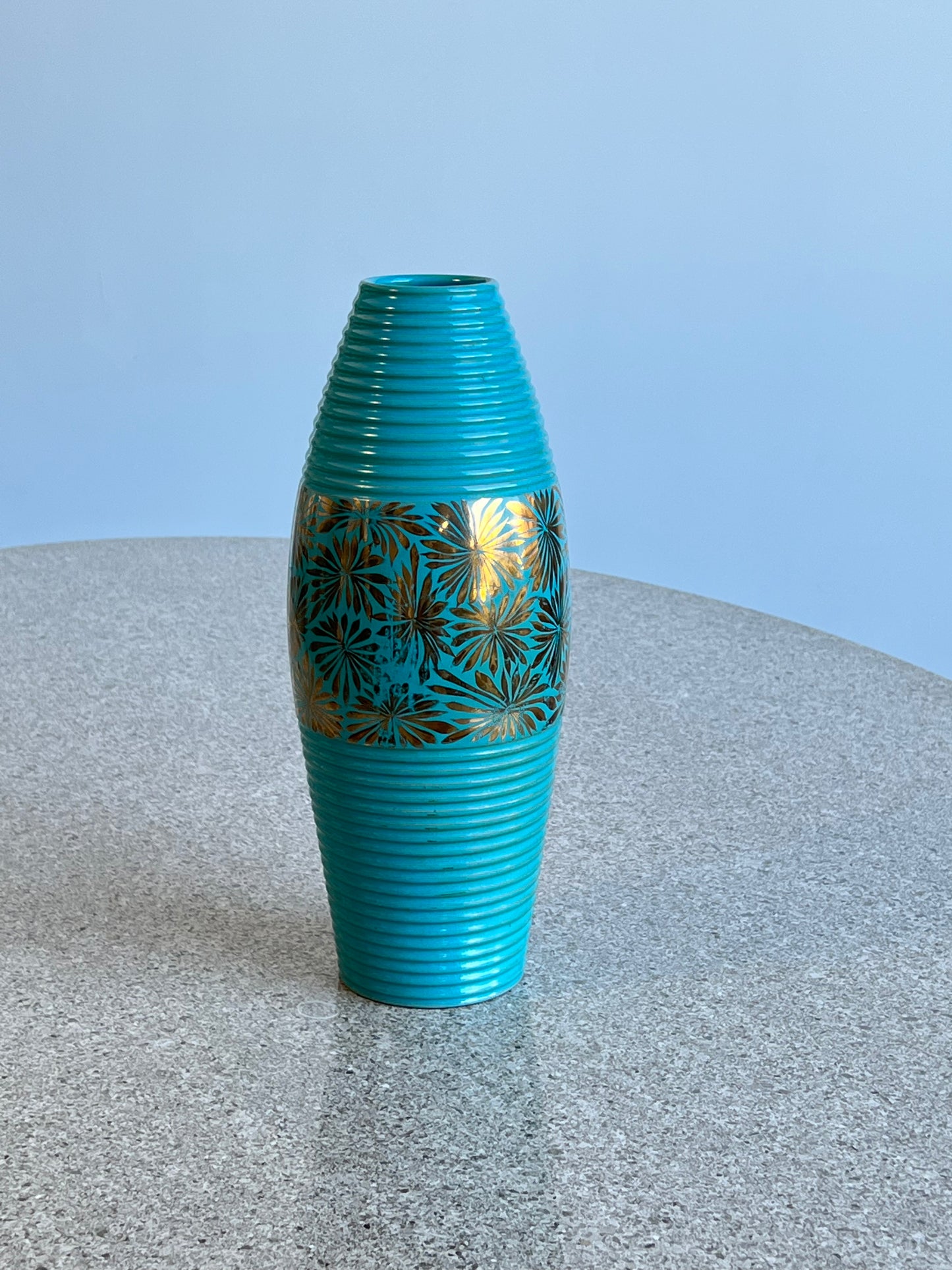 Italian Large Turquoise Hand painted Large flowers Vase, 1960s