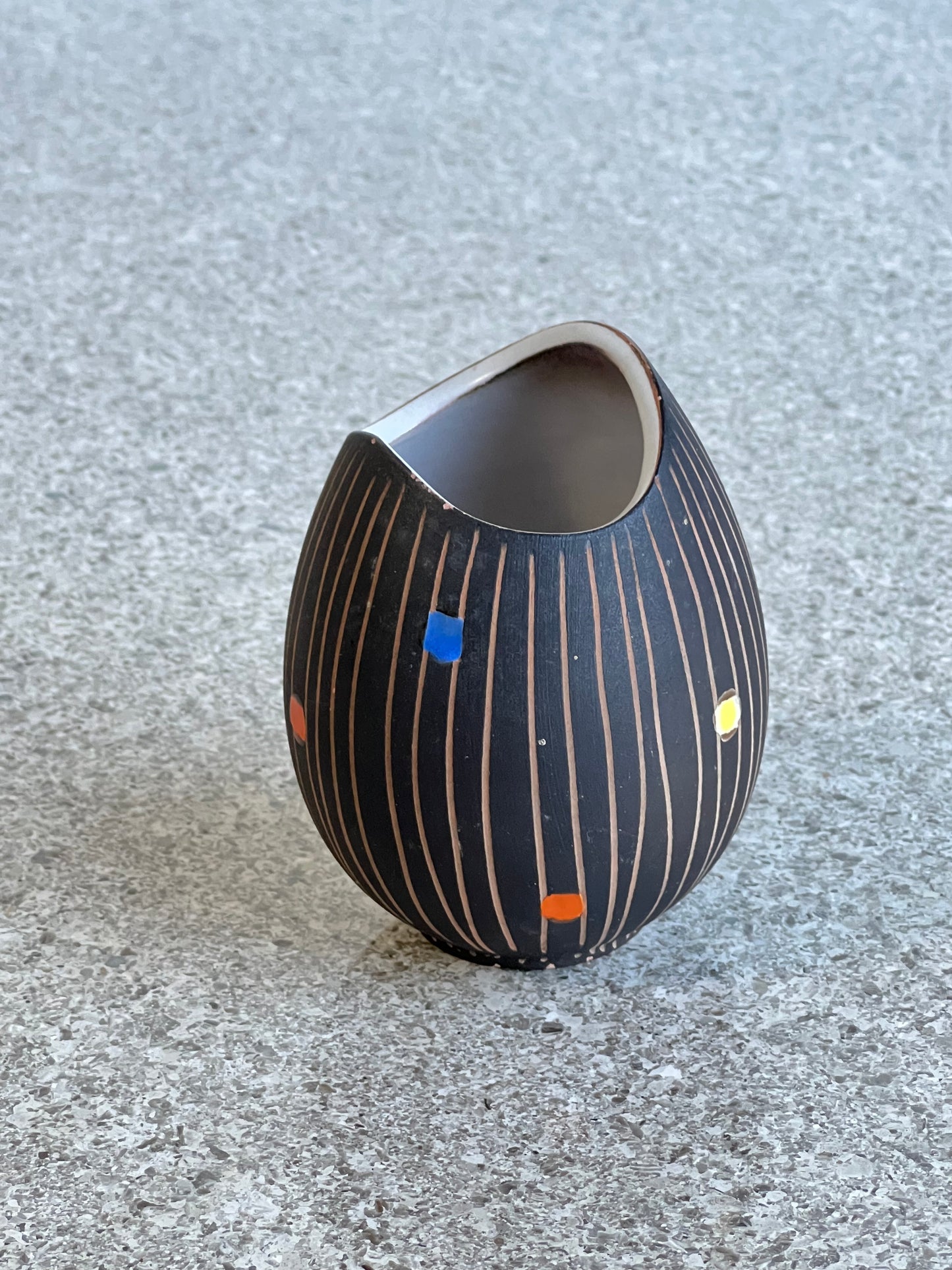 Italian Small Black Hand Painted Ceramic Vase, 1960s