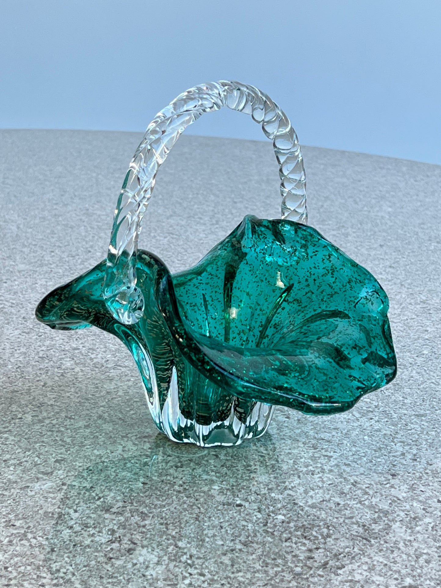 Archimede Seguso Light Green Glass Basket, 1970s