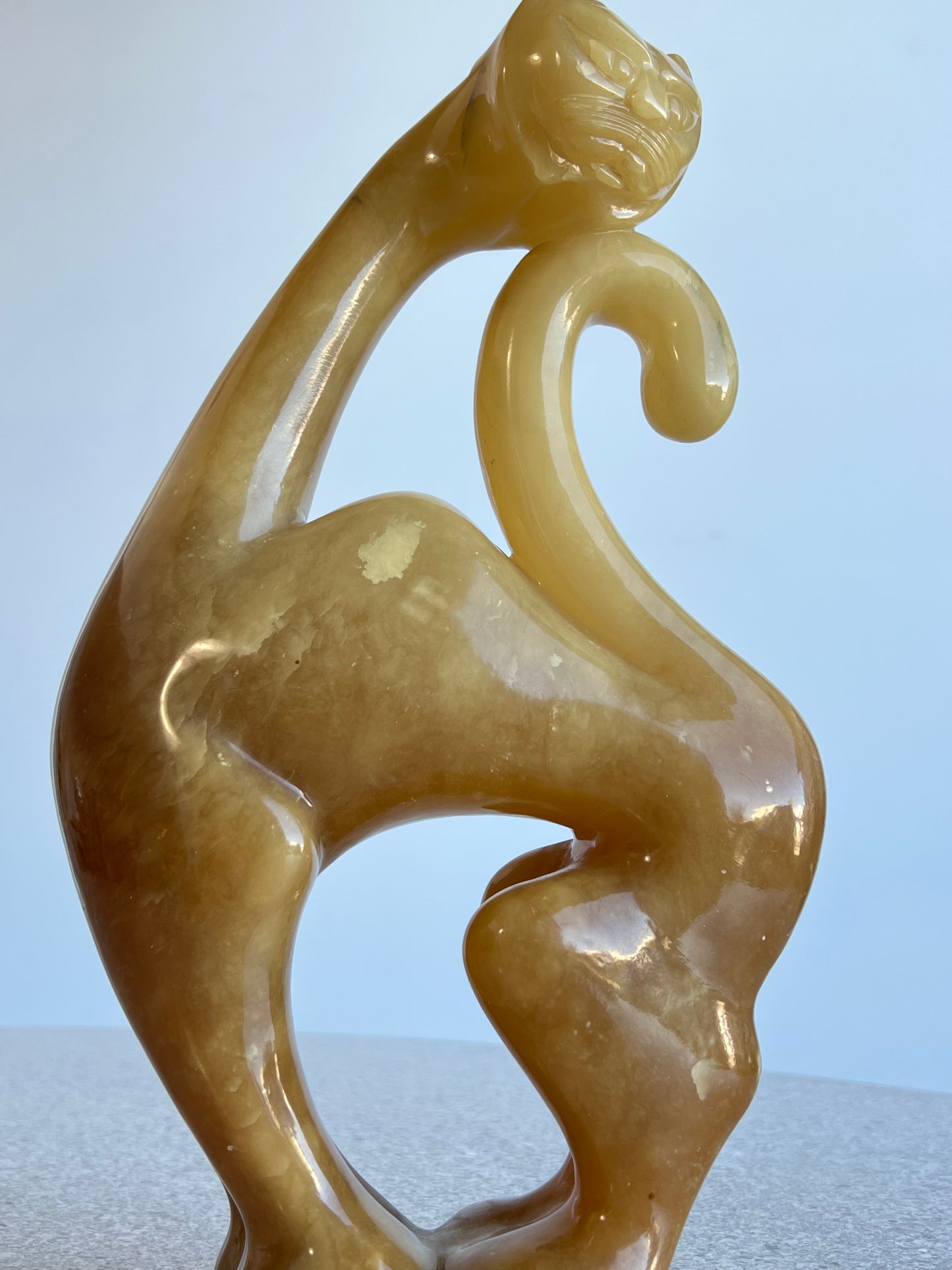 Italian Large in Amber and Onyx Cat Sculpture, 1970s