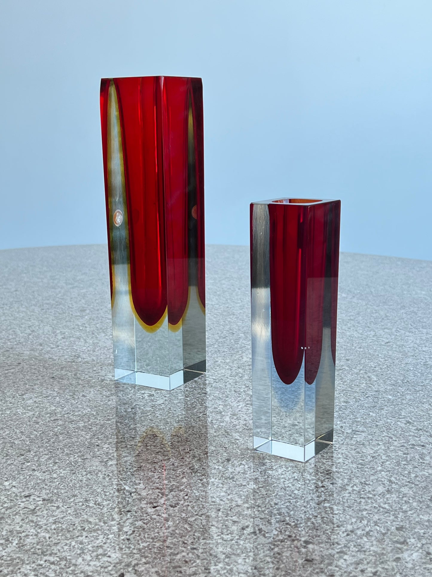 Italian Murano Sommerso Set of Two Red Glass Vases, 1960