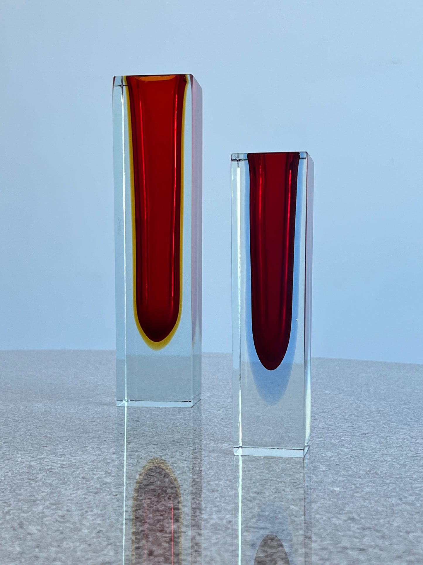 Italian Murano Sommerso Set of Two Red Glass Vases, 1960