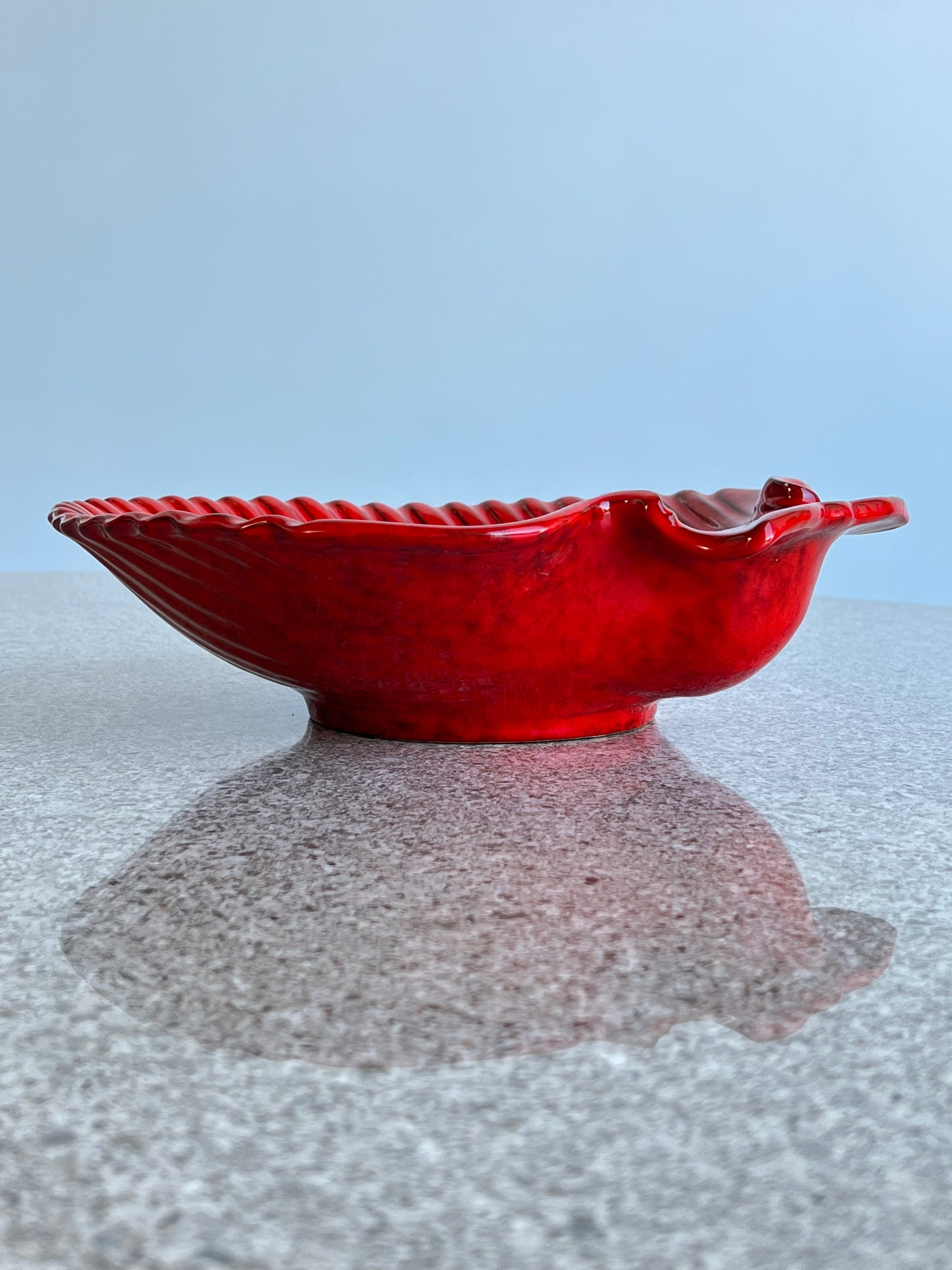 Peasant Village Italian Large Glazed Red Shell Ceramic Bowl, 1960s