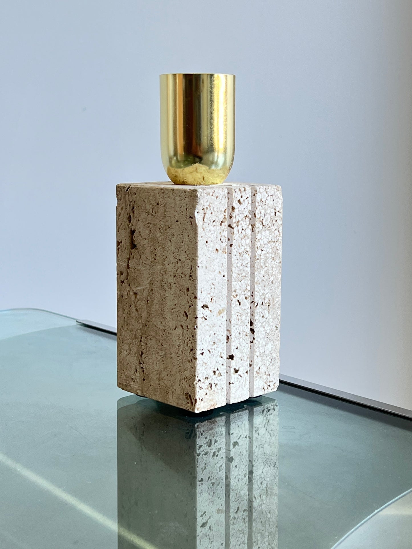 Fratelli Mannelli Rectangular Travertine and Brass Table Lamp, 1960s