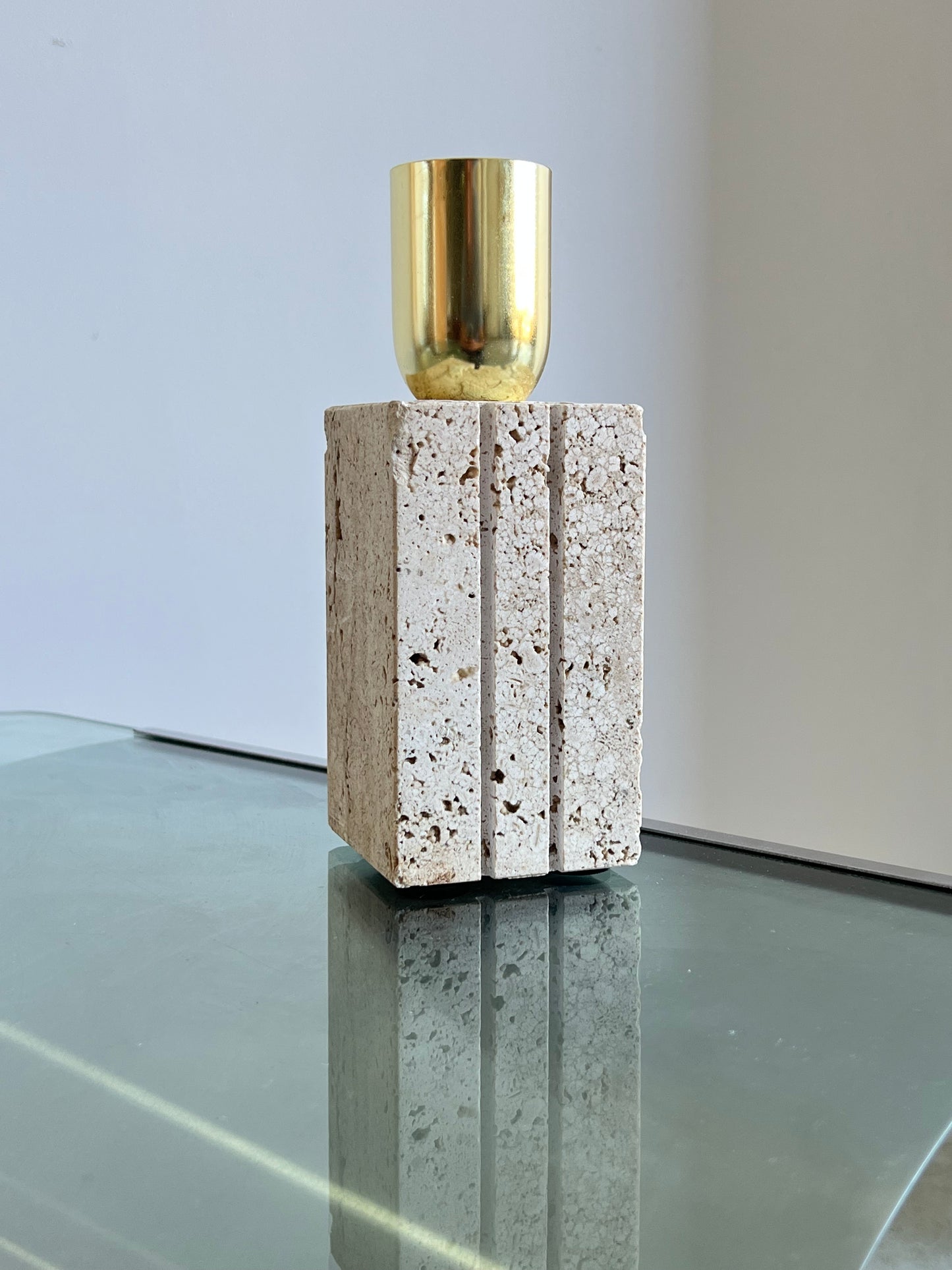 Fratelli Mannelli Rectangular Travertine and Brass Table Lamp, 1960s