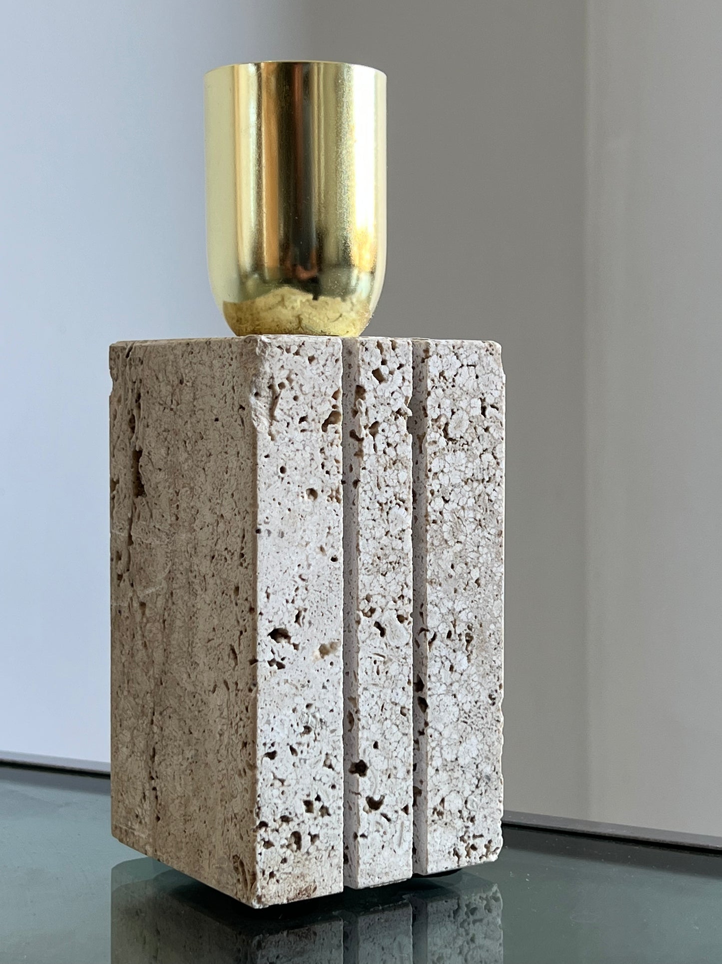 Fratelli Mannelli Rectangular Travertine and Brass Table Lamp, 1960s