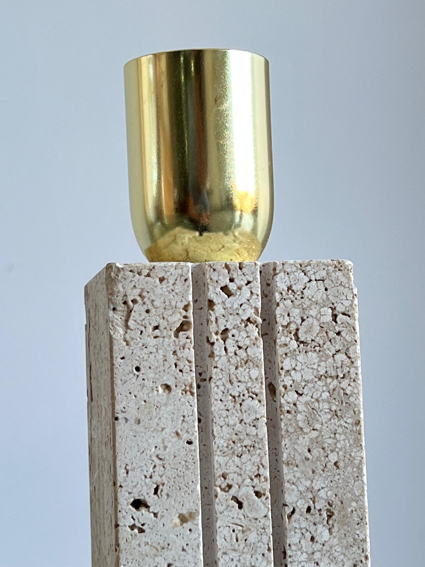 Fratelli Mannelli Rectangular Travertine and Brass Table Lamp, 1960s