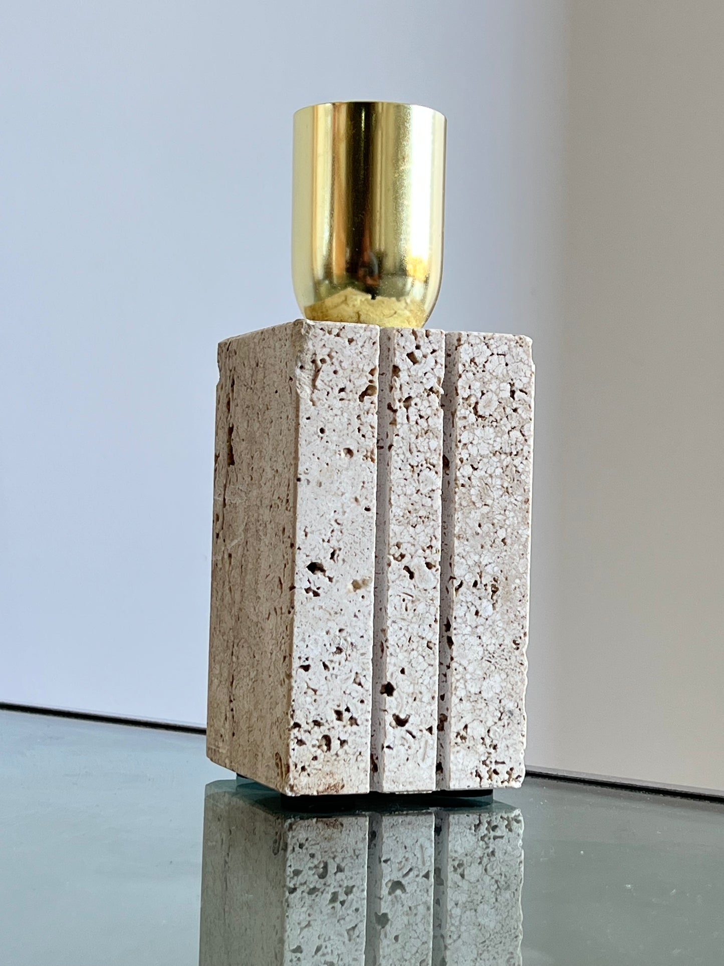 Fratelli Mannelli Rectangular Travertine and Brass Table Lamp, 1960s