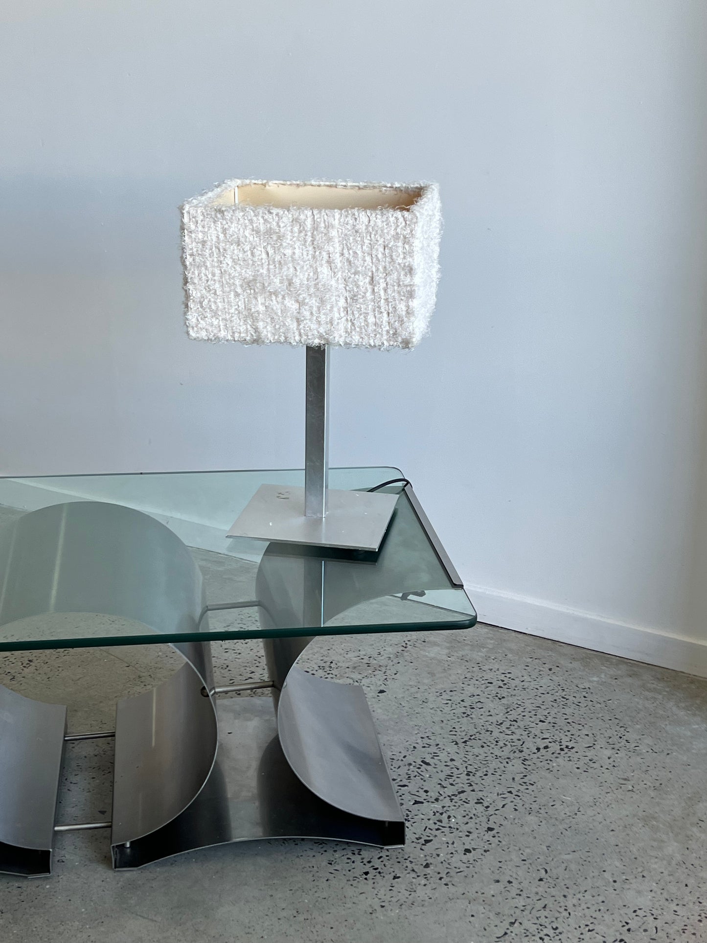 Italian Square Steel Base Table Lamp and Synthetic Shade, 1980s