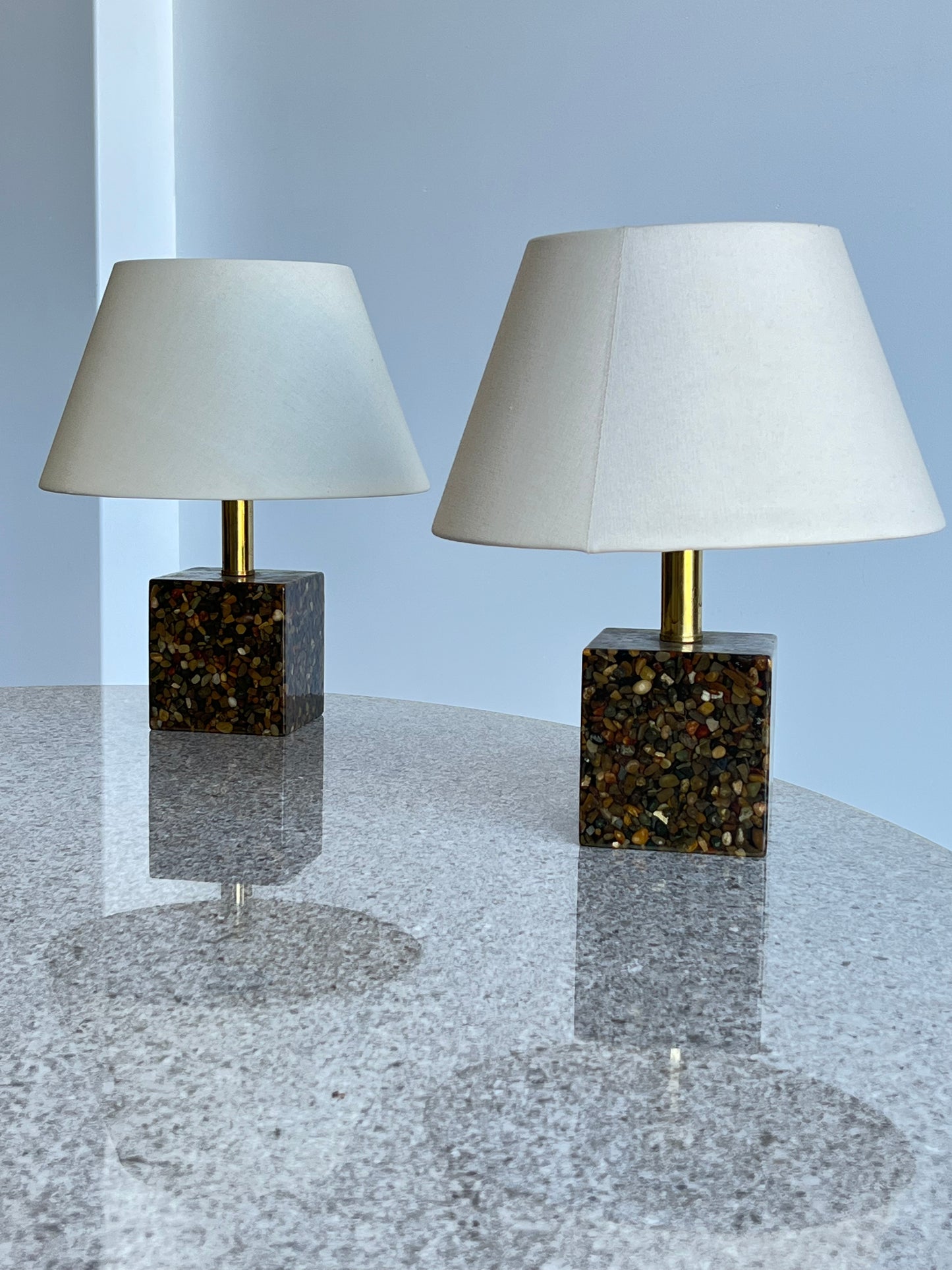 Set of Two Bed Side Lamps by Arte Luce in Brass and Resin, 1970s