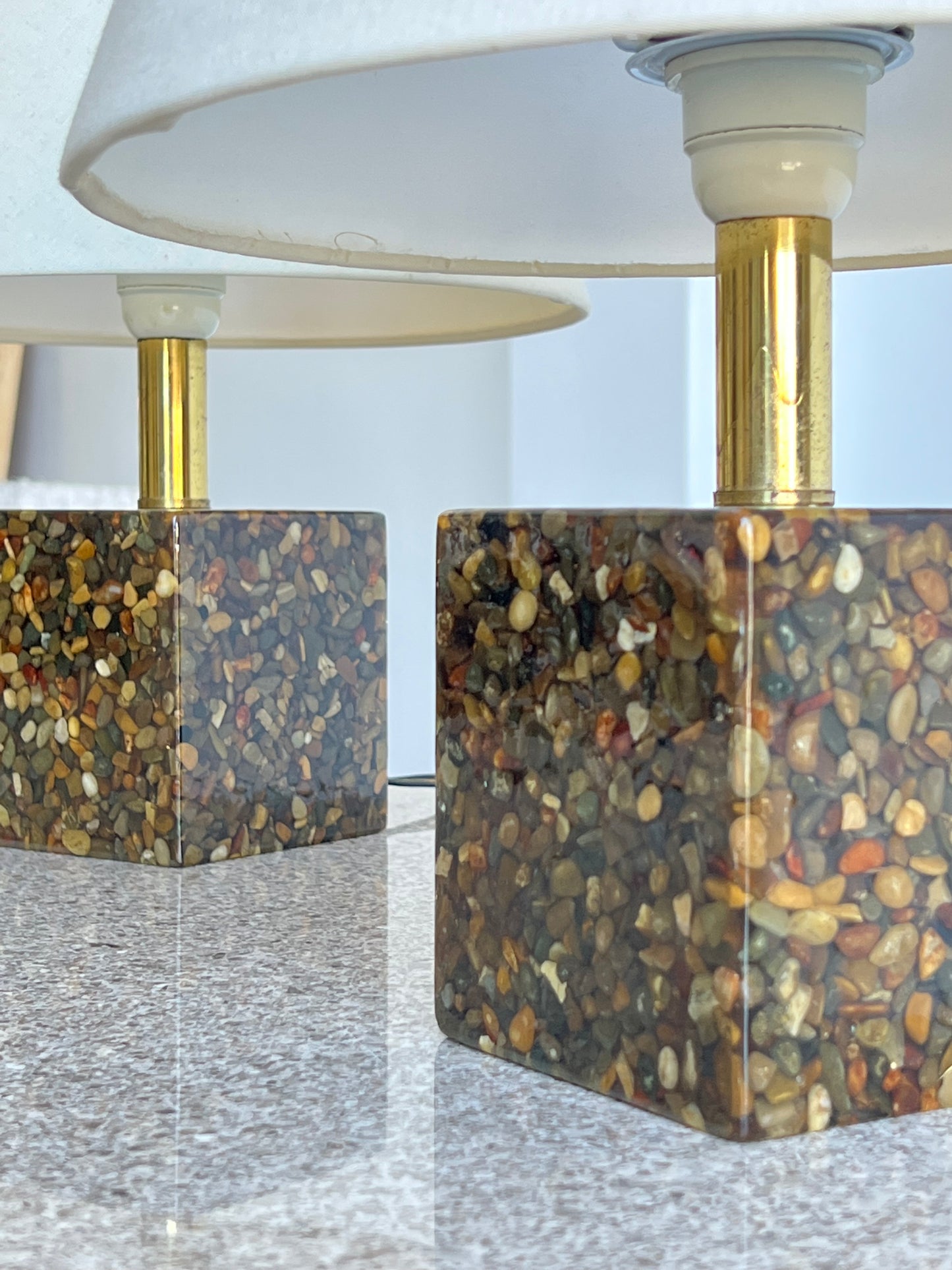 Set of Two Bed Side Lamps by Arte Luce in Brass and Resin, 1970s