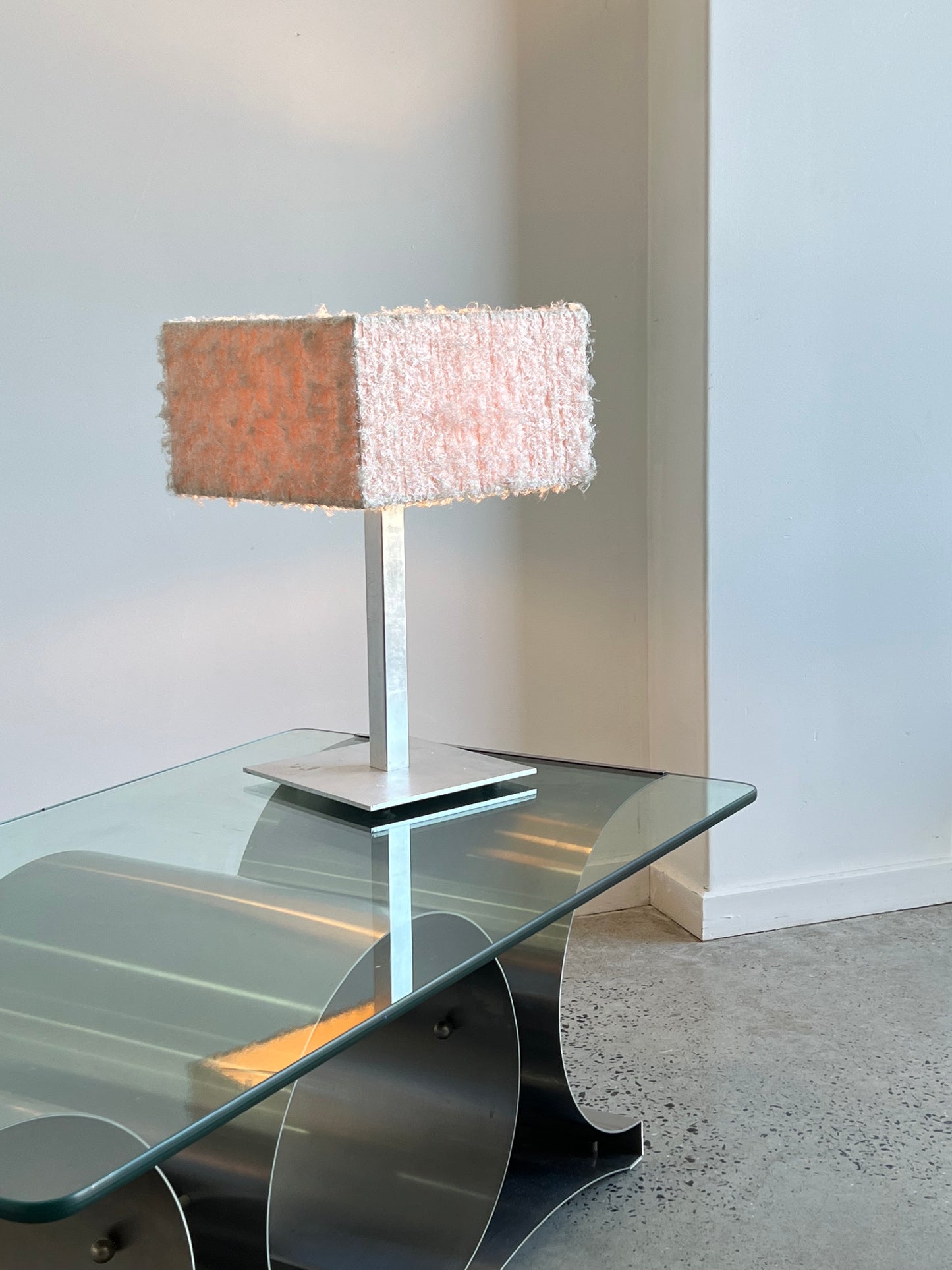 Italian Square Steel Base Table Lamp and Synthetic Shade, 1980s