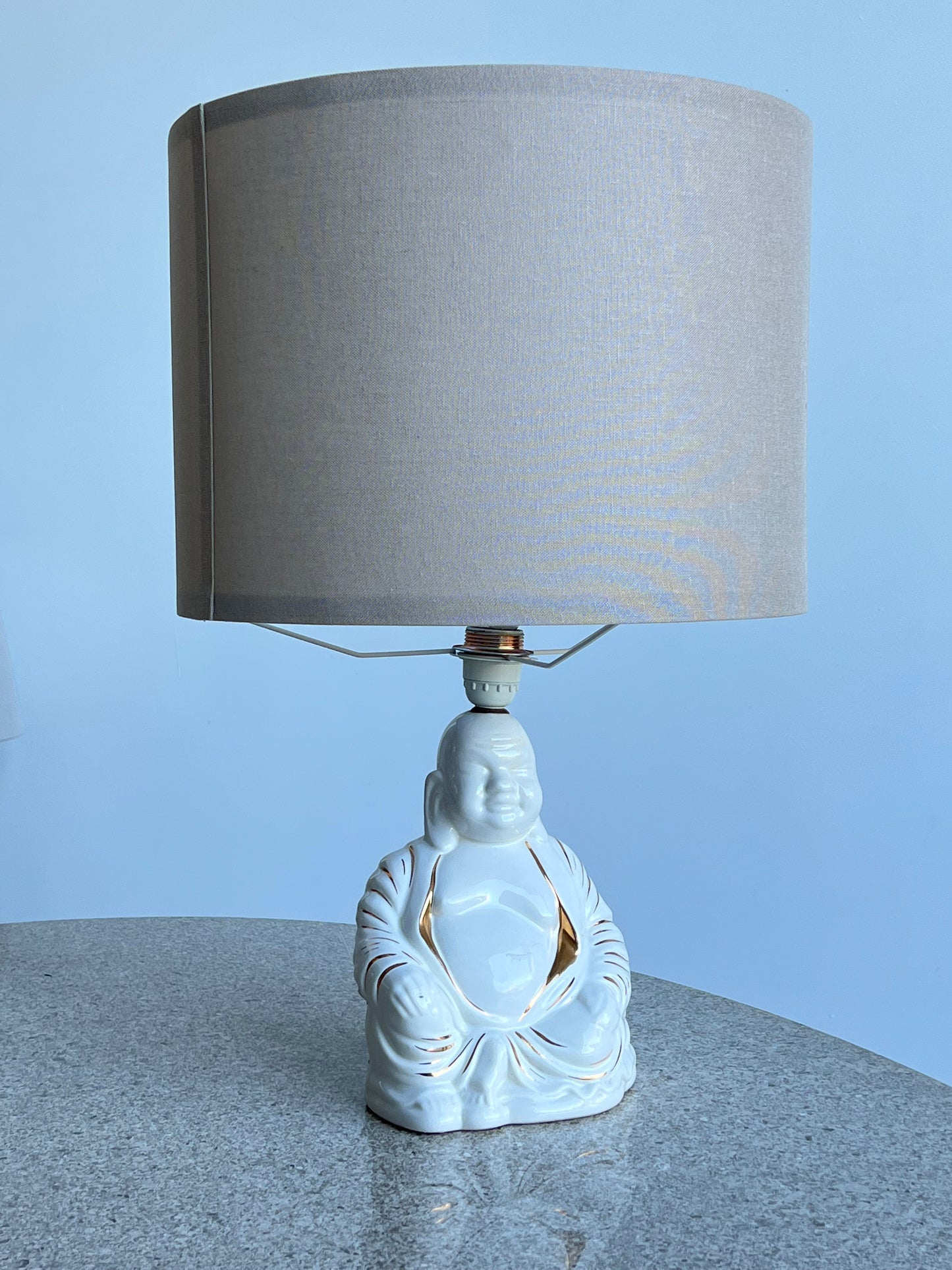 Italian Mid Century Hand Painted Porcelain Table Lamp, Buddha Shaped, 1960s