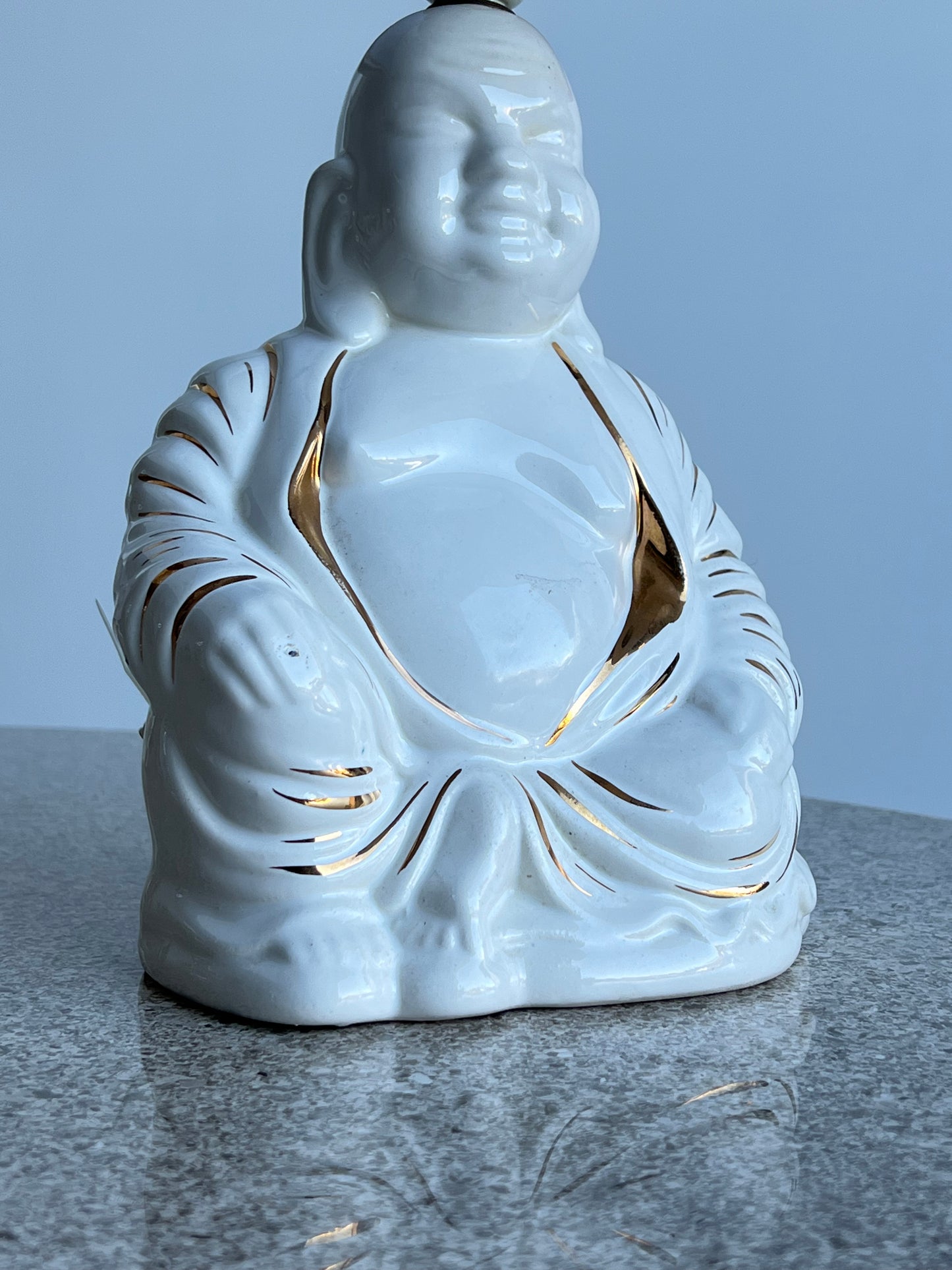 Italian Mid Century Hand Painted Porcelain Table Lamp, Buddha Shaped, 1960s