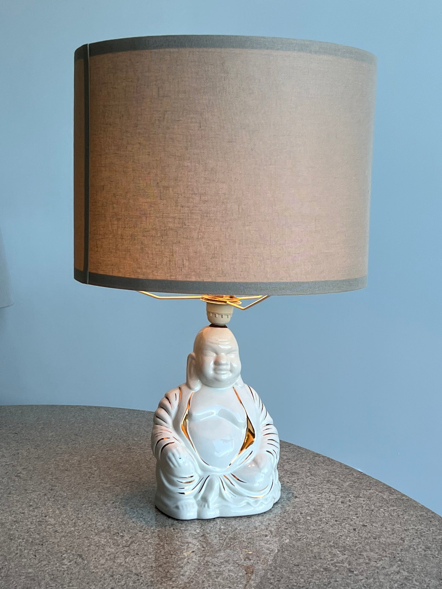Italian Mid Century Hand Painted Porcelain Table Lamp, Buddha Shaped, 1960s