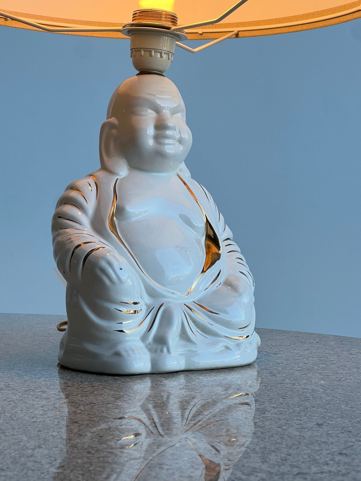 Italian Mid Century Hand Painted Porcelain Table Lamp, Buddha Shaped, 1960s