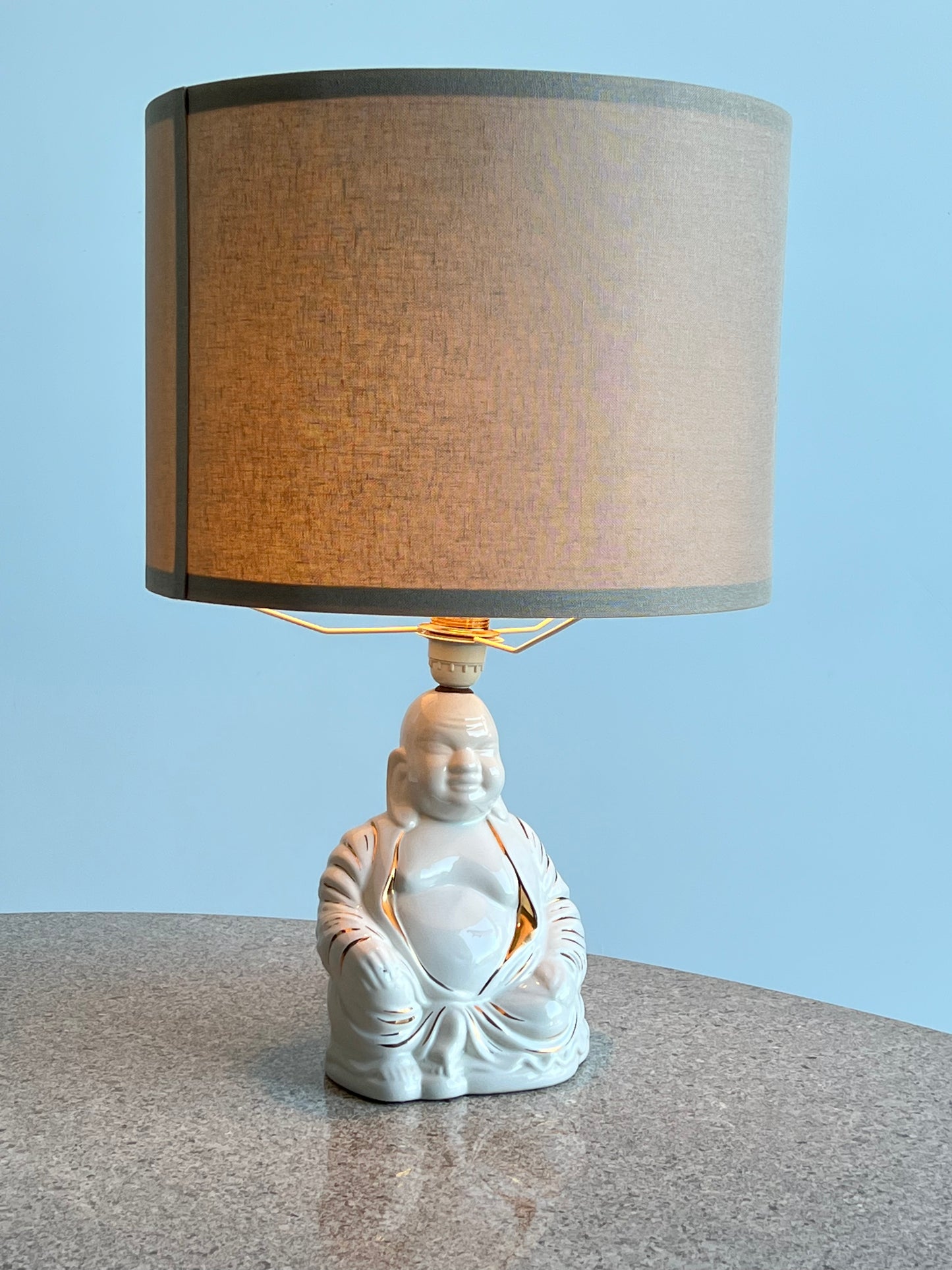 Italian Mid Century Hand Painted Porcelain Table Lamp, Buddha Shaped, 1960s