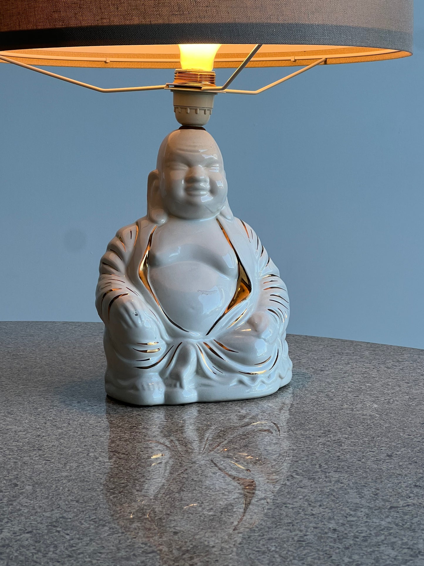 Italian Mid Century Hand Painted Porcelain Table Lamp, Buddha Shaped, 1960s