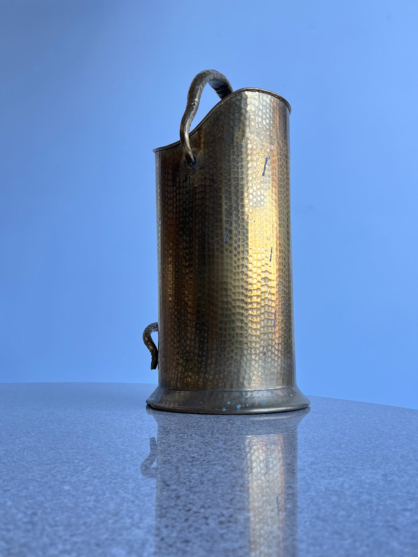 Italian Art Deco Large Hand Hammered Brass Vase, 1940s