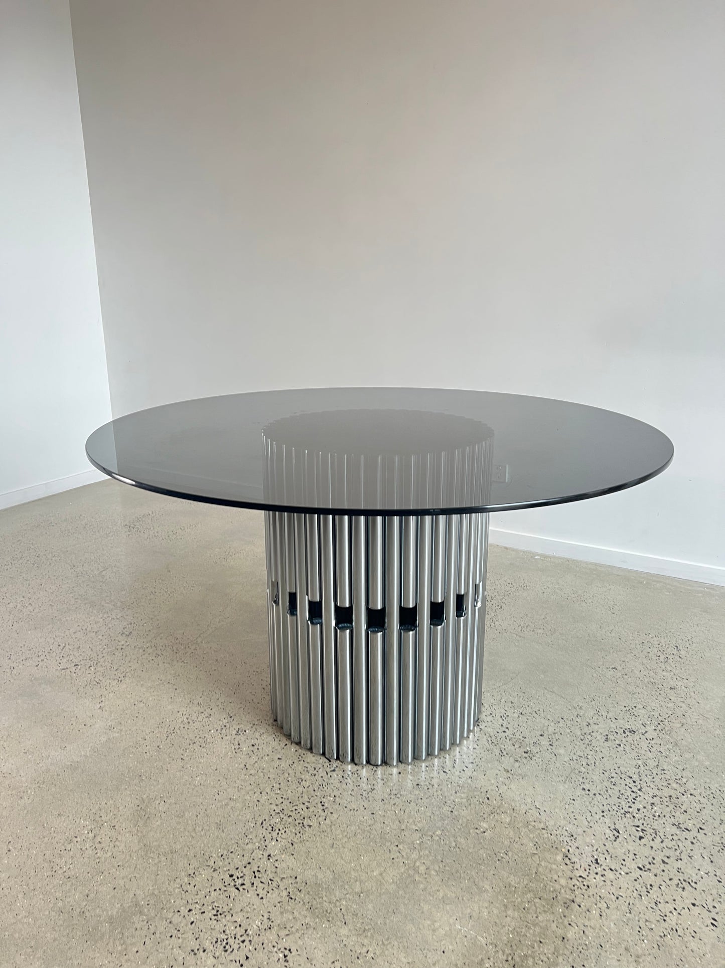 Gastone Rinaldi Chromed Tubular and Smoked Glass Dining Table, 1970