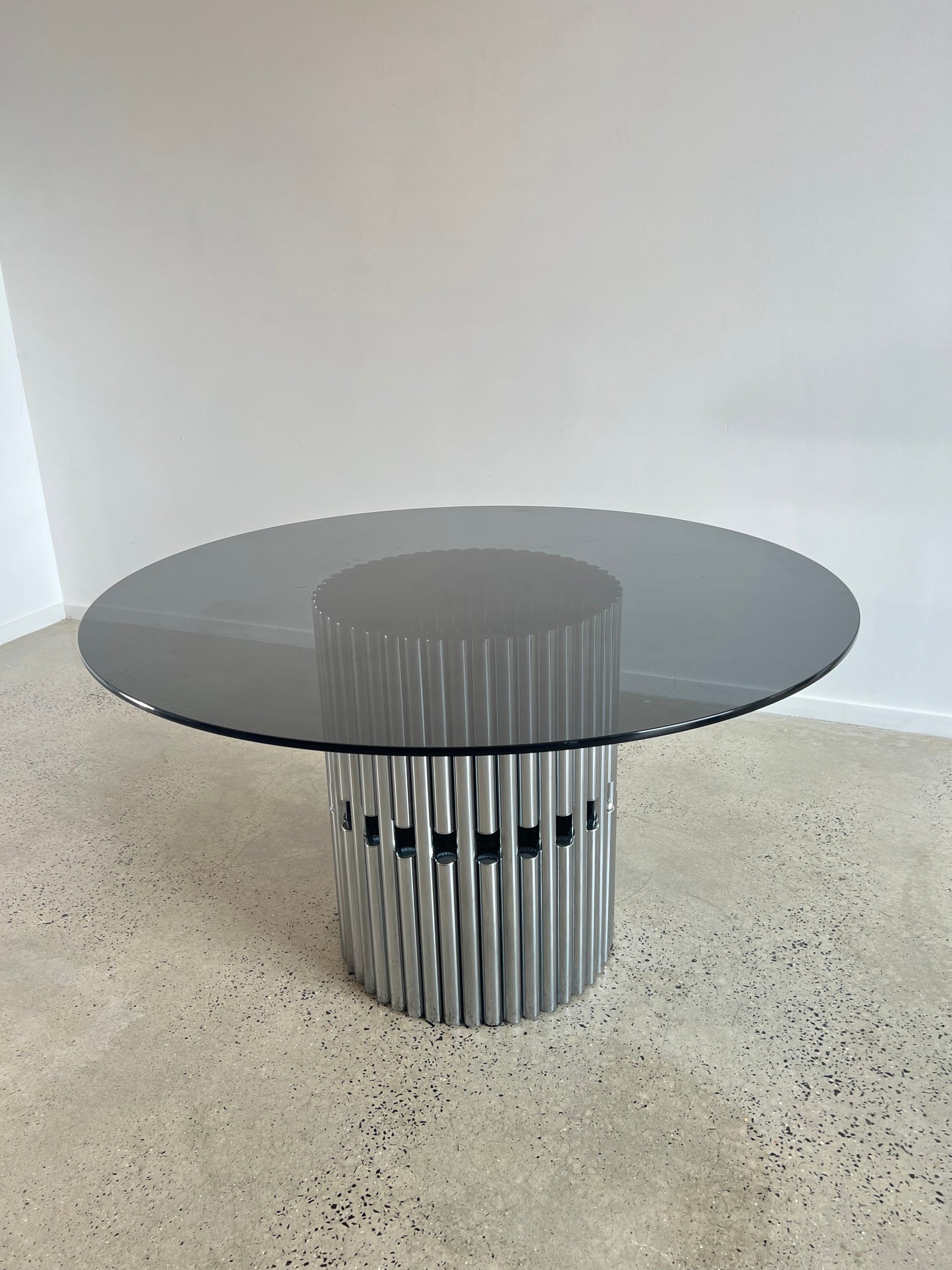 Gastone Rinaldi Chromed Tubular and Smoked Glass Dining Table, 1970