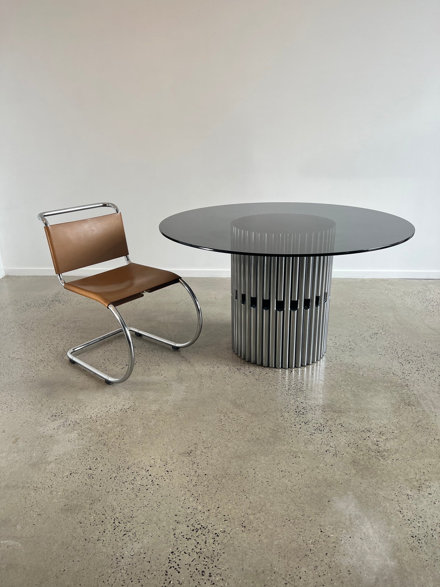 Gastone Rinaldi Chromed Tubular and Smoked Glass Dining Table, 1970