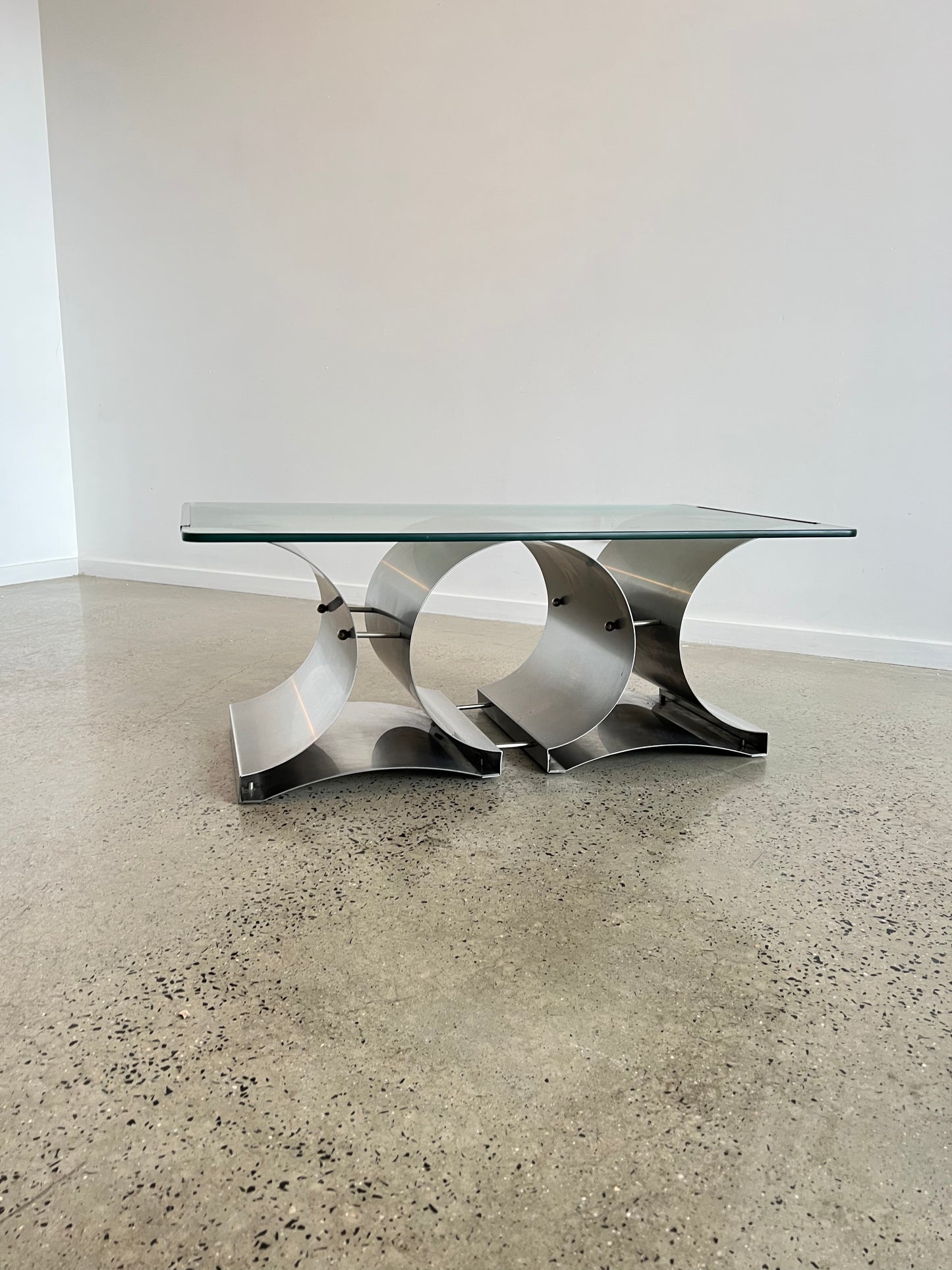 Francois Monnet for Kappa, Stainless Steel and clear Glass Coffee Table, 1970s