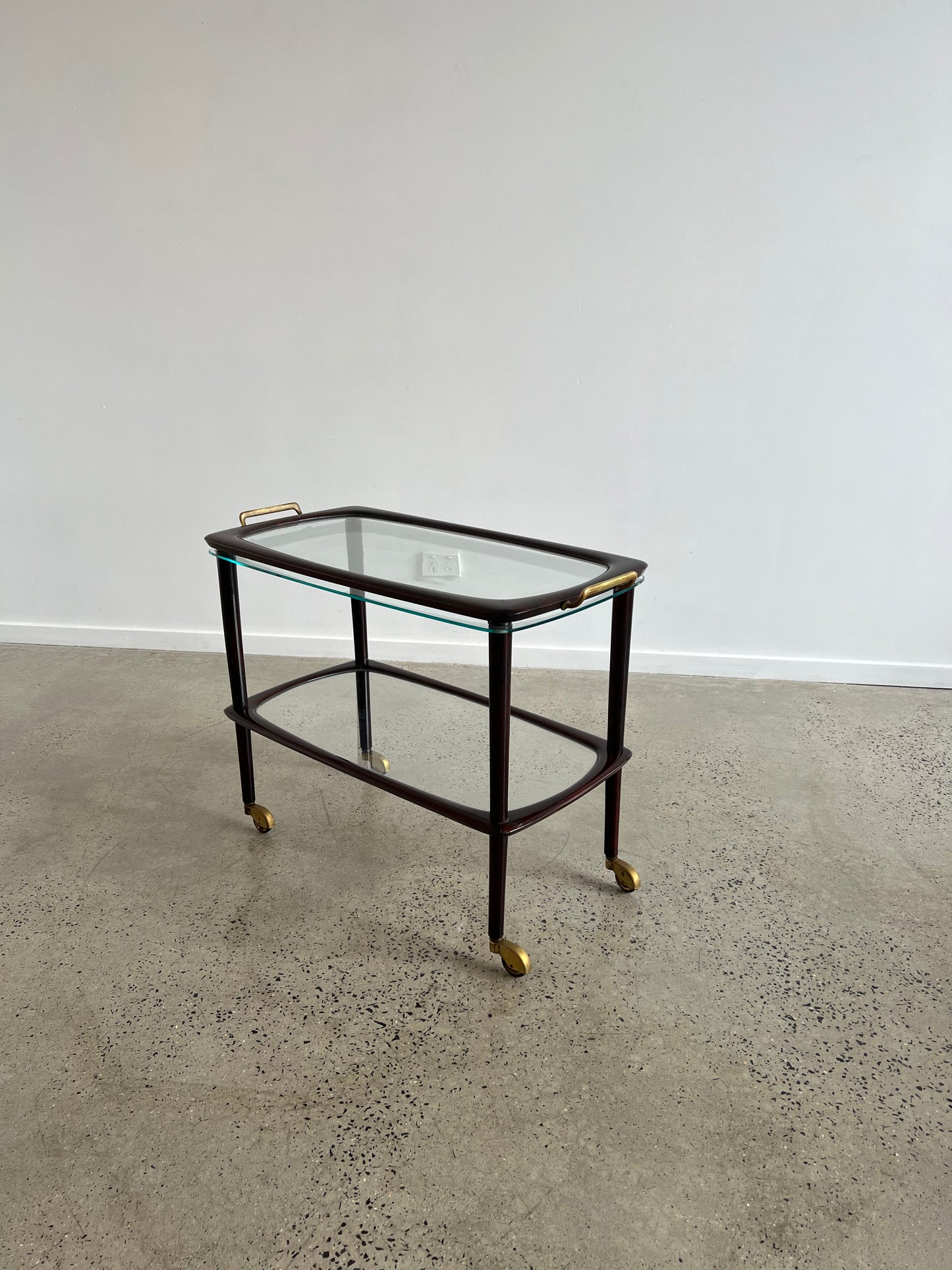 Cesare Lacca, Mahogany Wood and Glass Bar Cart, 1950s