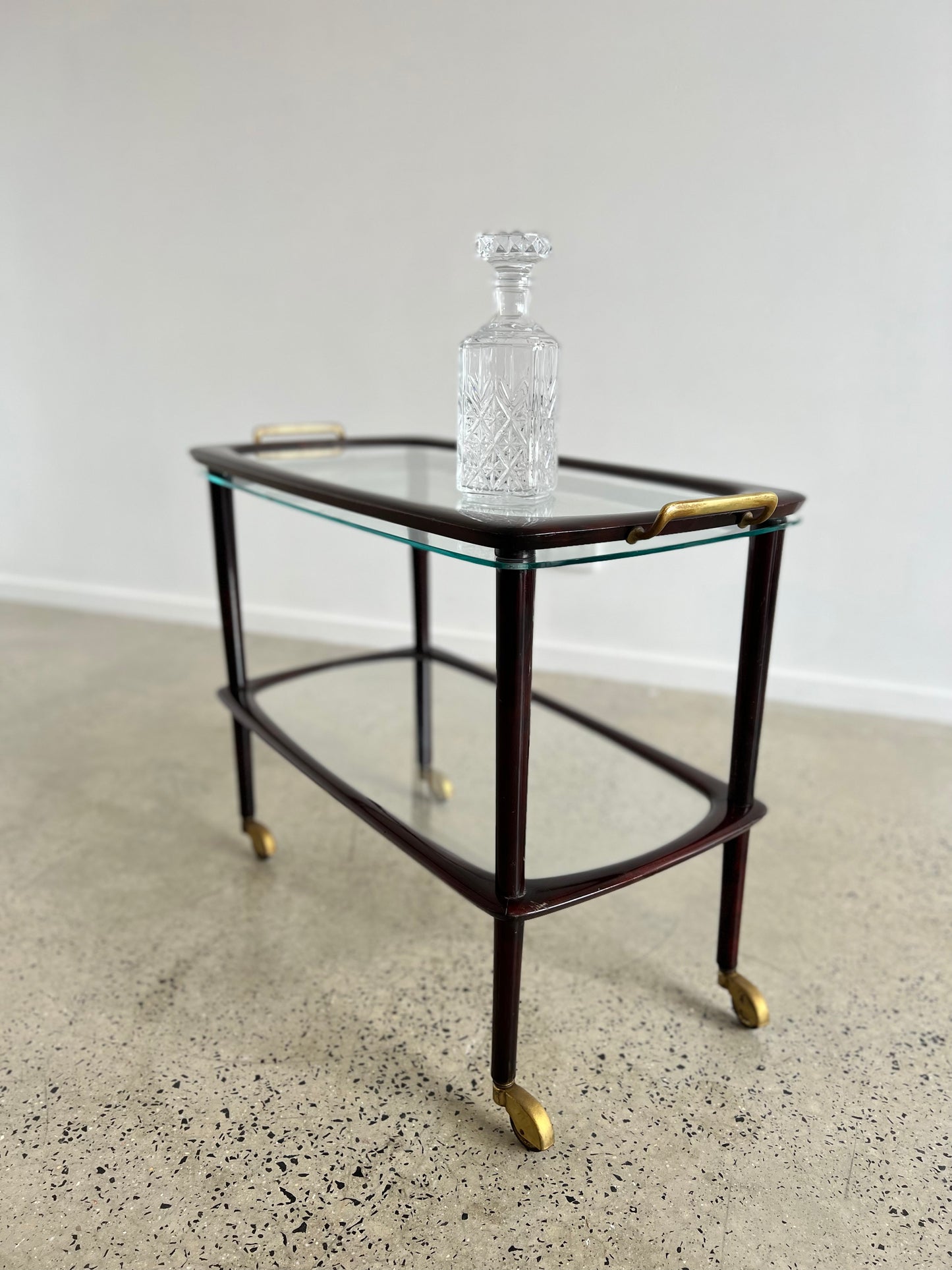 Cesare Lacca, Mahogany Wood and Glass Bar Cart, 1950s