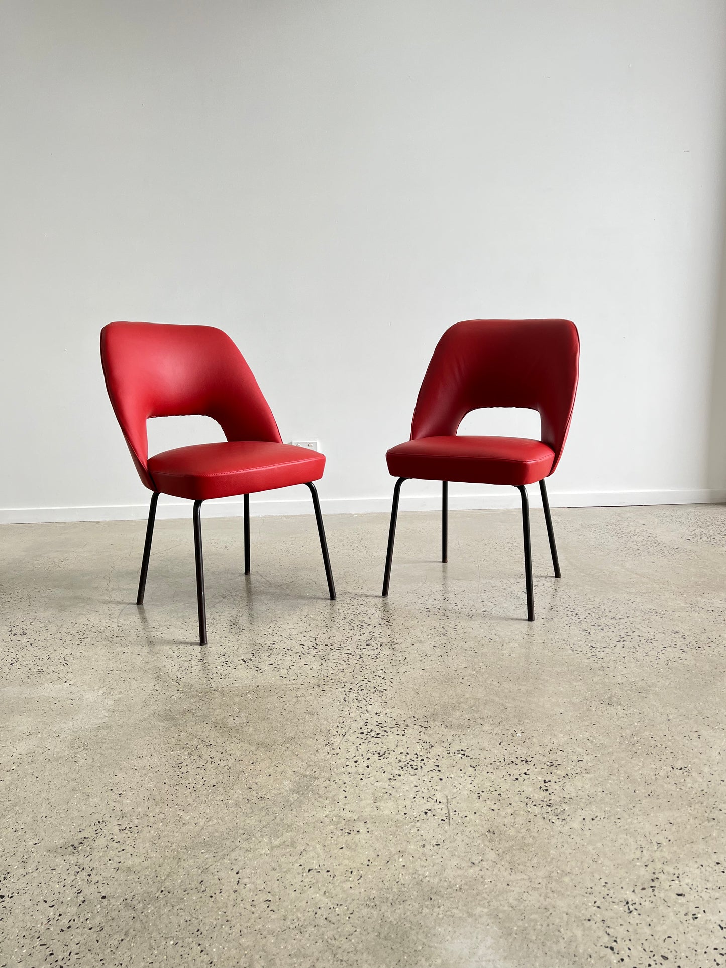 Mobiltecnica Torino Red Leather Chairs, 1950s