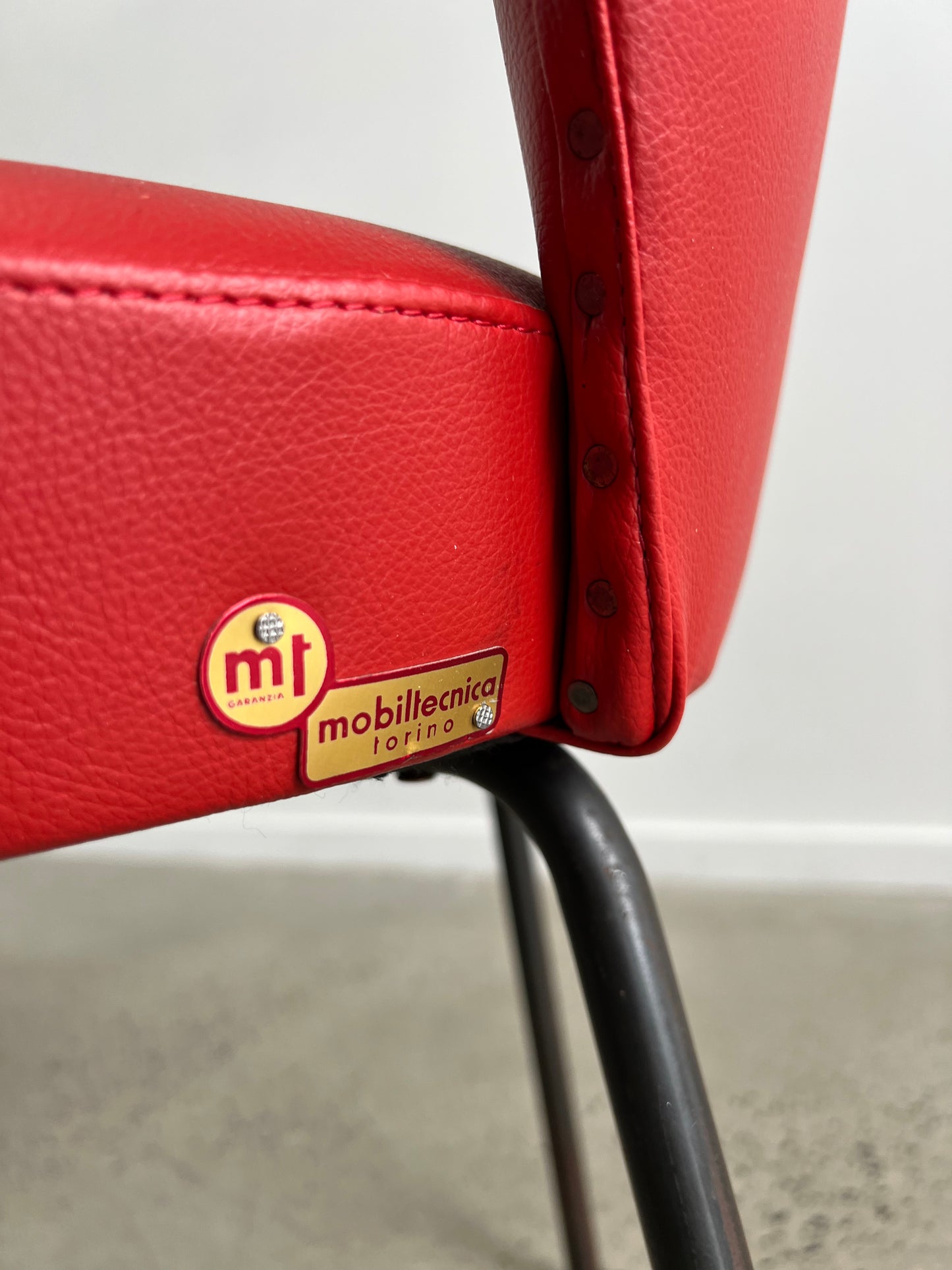 Mobiltecnica Torino Red Leather Chairs, 1950s