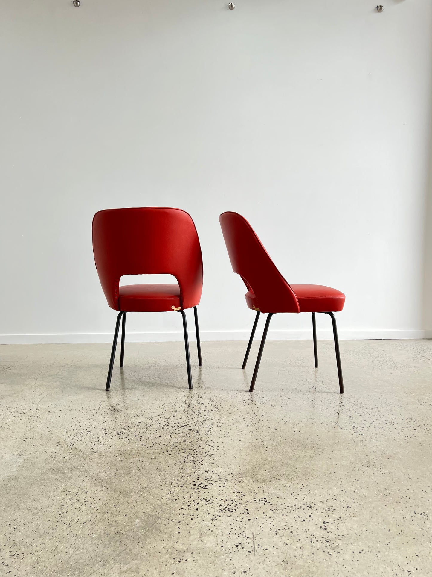 Mobiltecnica Torino Red Leather Chairs, 1950s