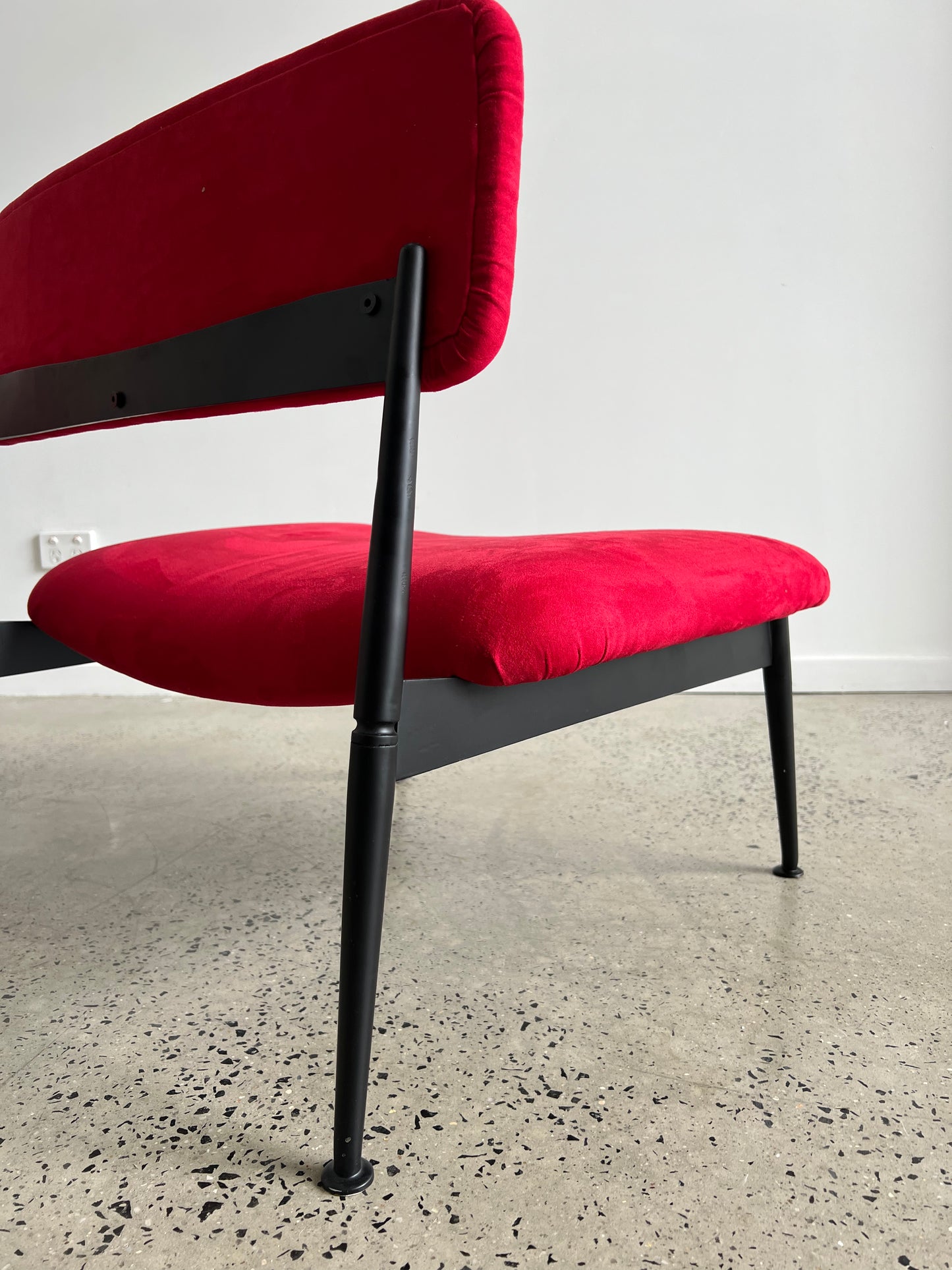 Italian Low Chairs in Red Suede and Black Metal Frame, 1970s