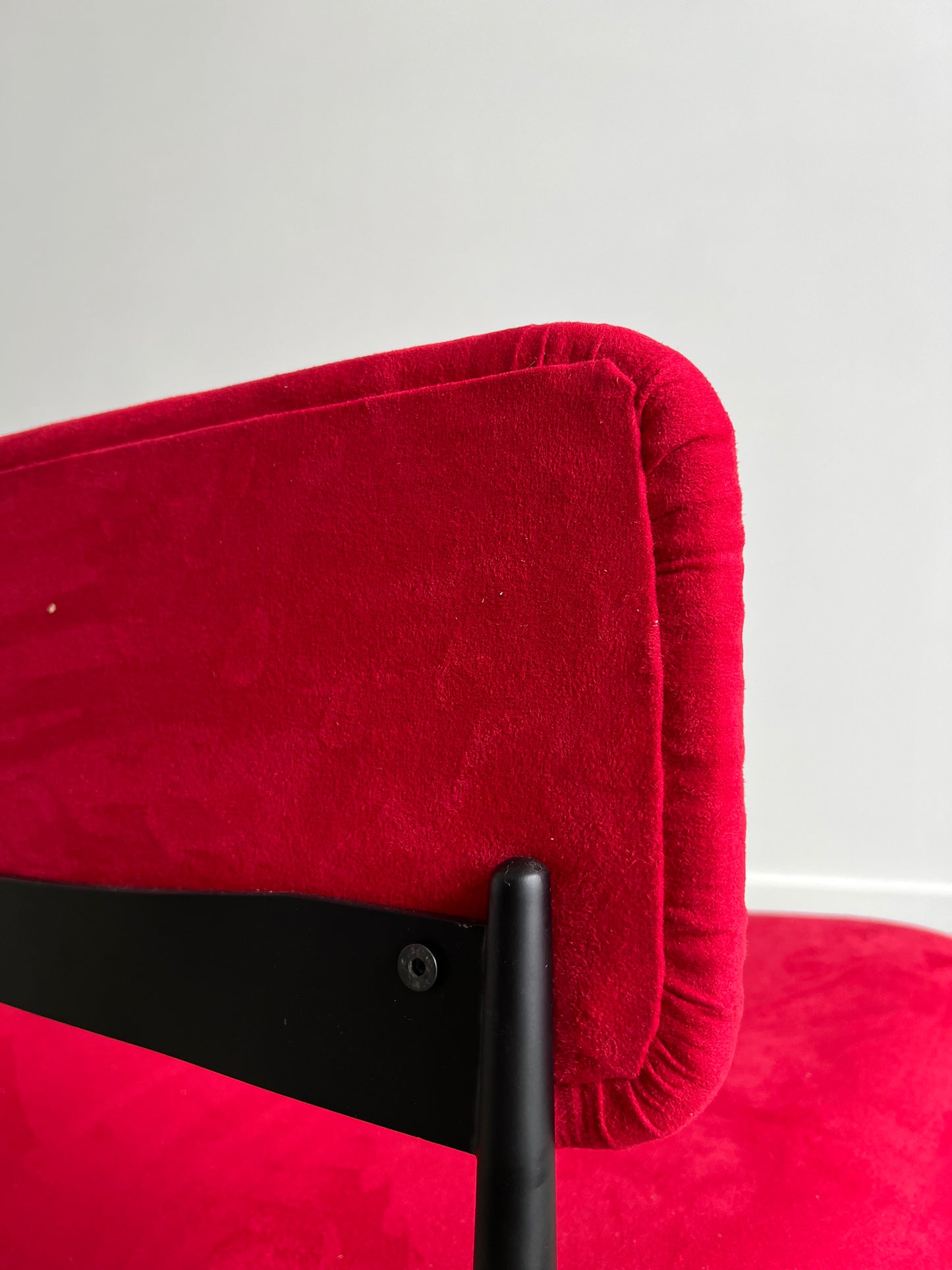 Italian Low Chairs in Red Suede and Black Metal Frame, 1970s