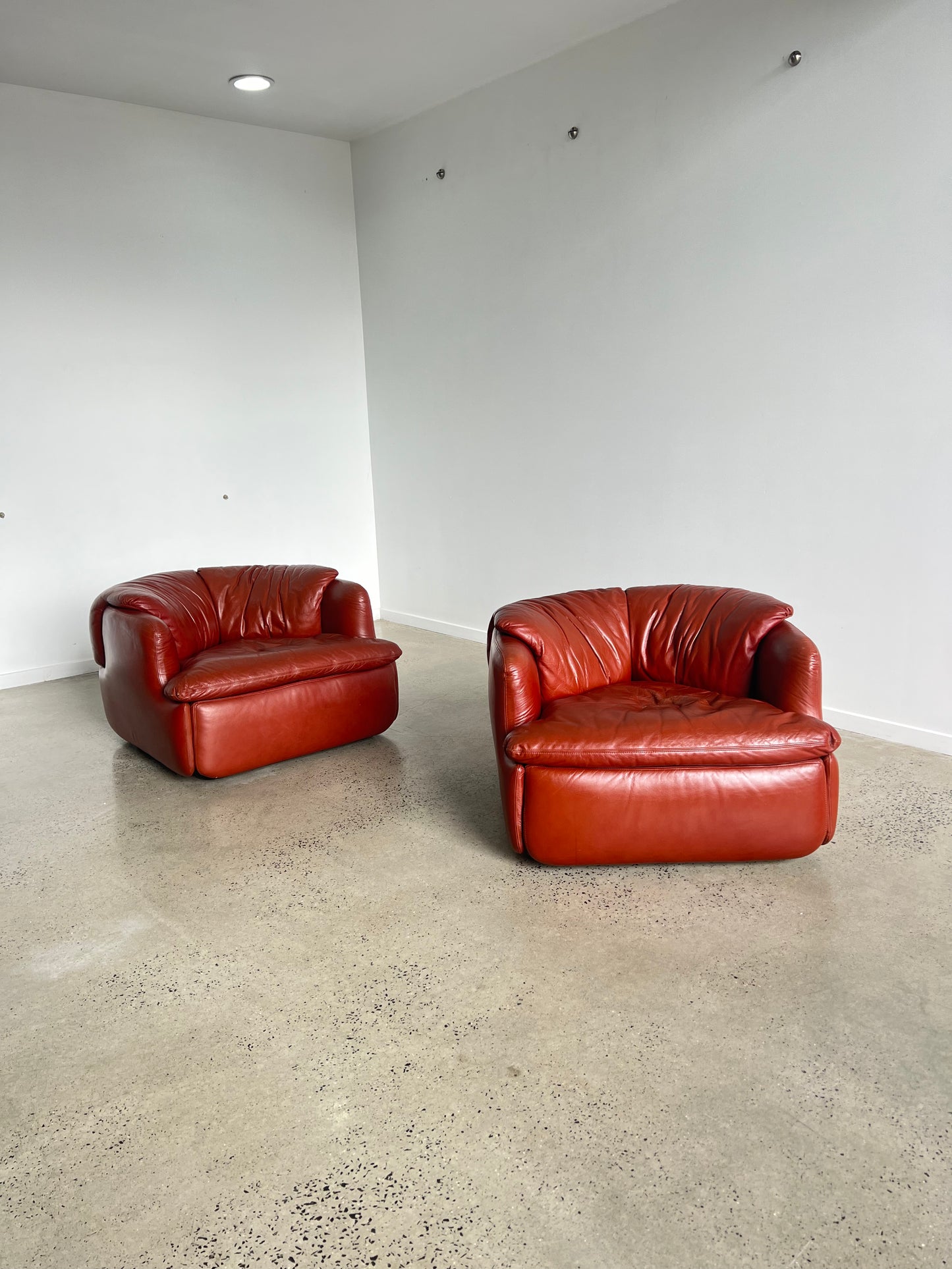 "Confidential" by Alberto Rosselli for Saporiti, Red/Cordovan Leather Sofa Set, 1970s